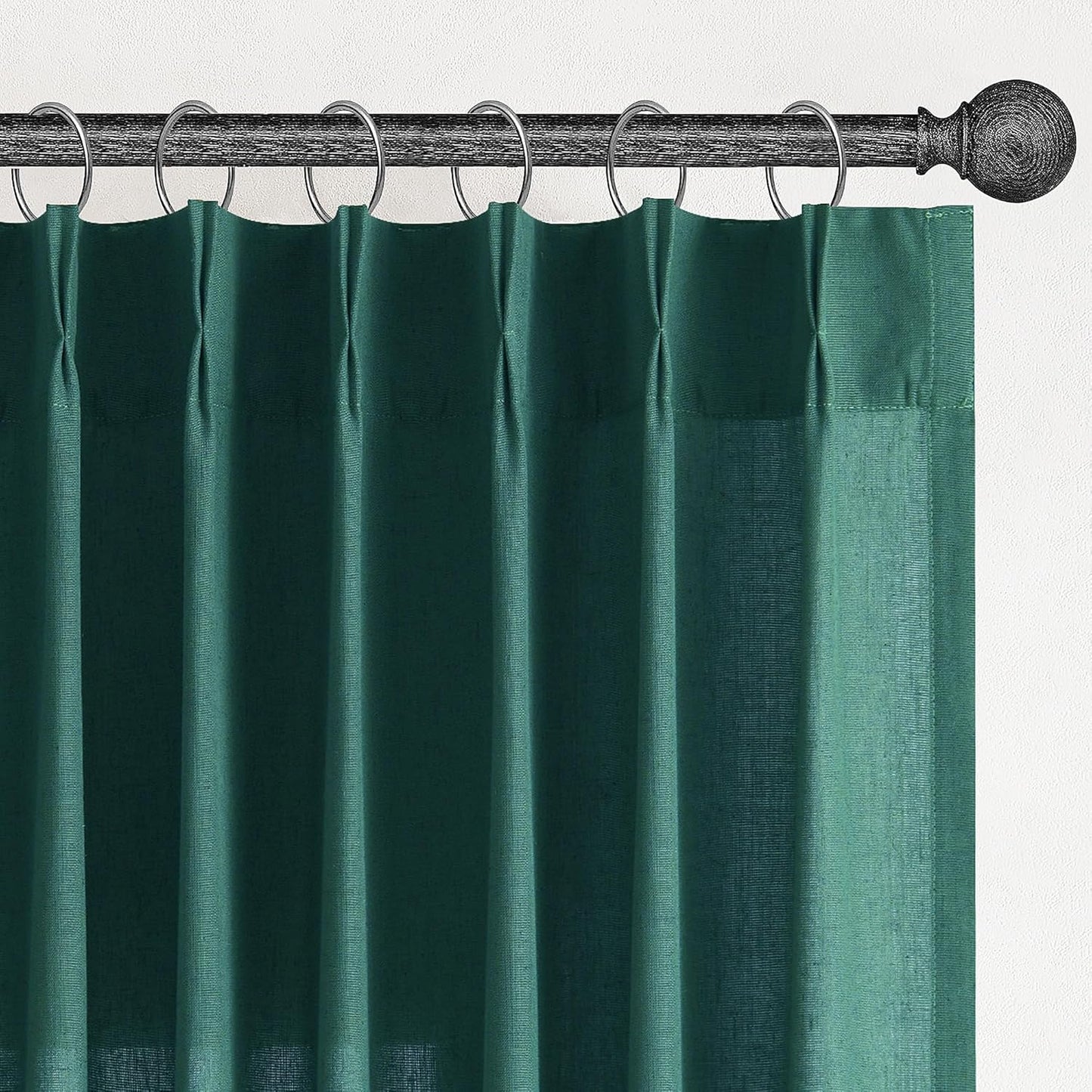 Emerald Green Pinch Pleated Linen Curtains for Elegant Spaces