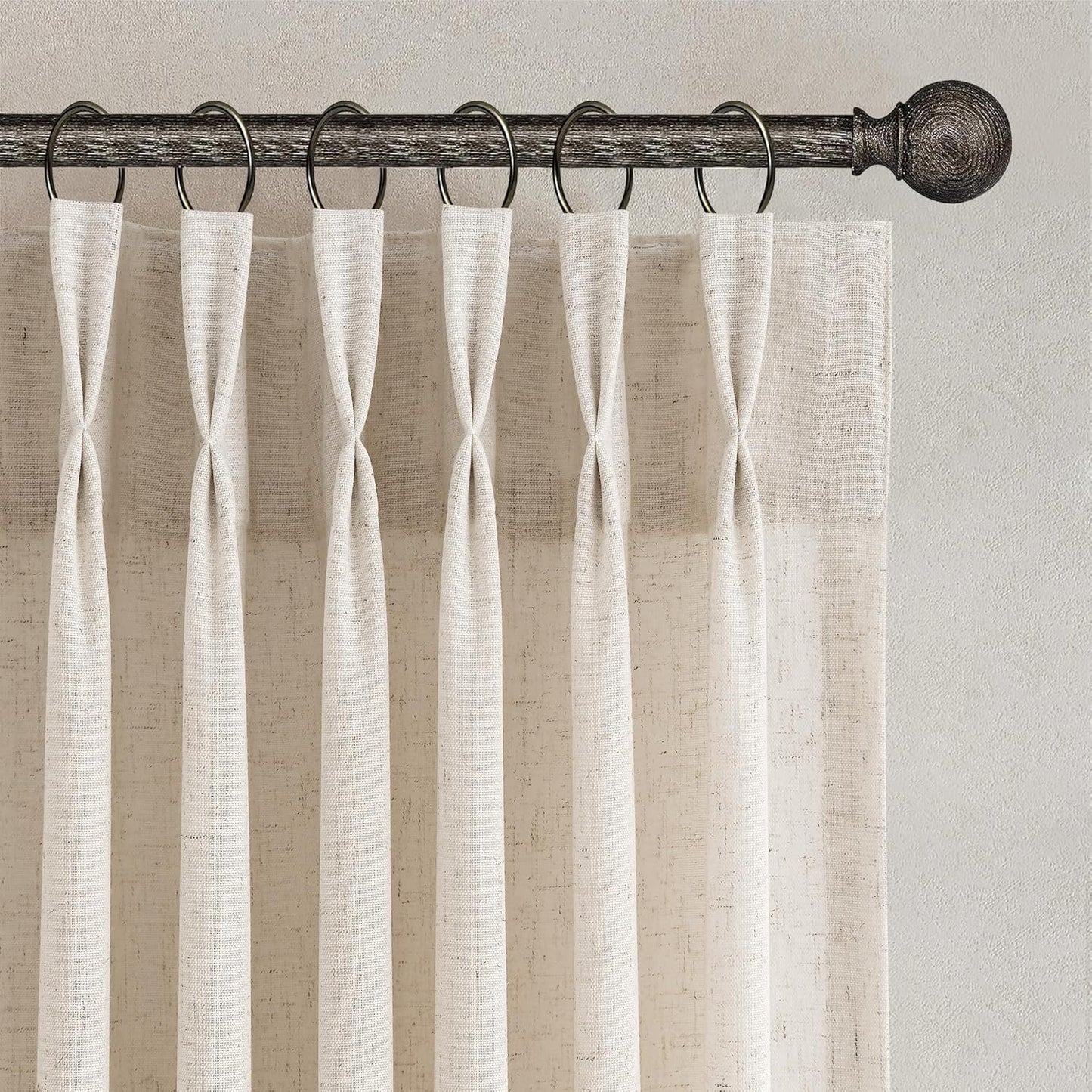 Pinch Pleated Linen Curtains 120 Inches Long for Living Room