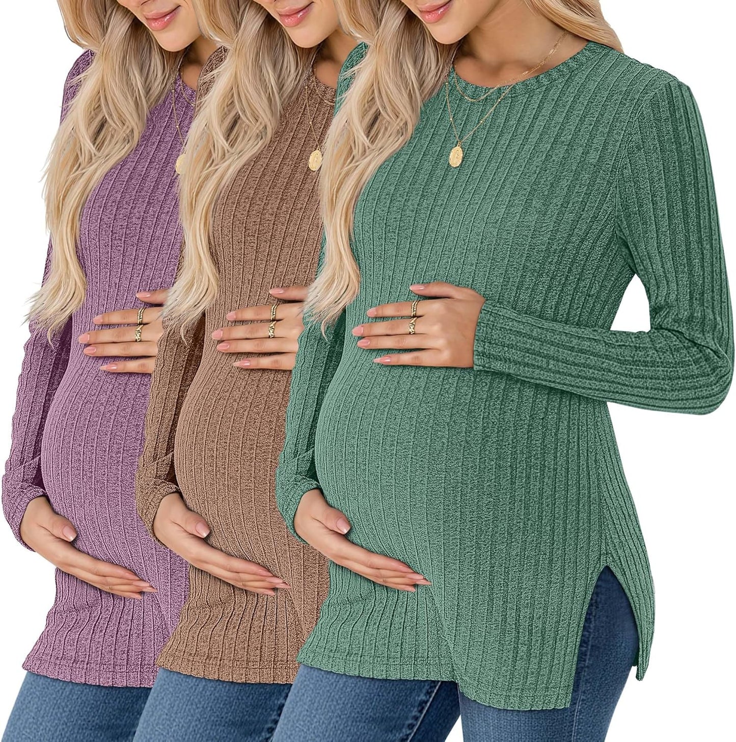3 Pack Women's Maternity Shirts for Stylish Pregnancy Wear