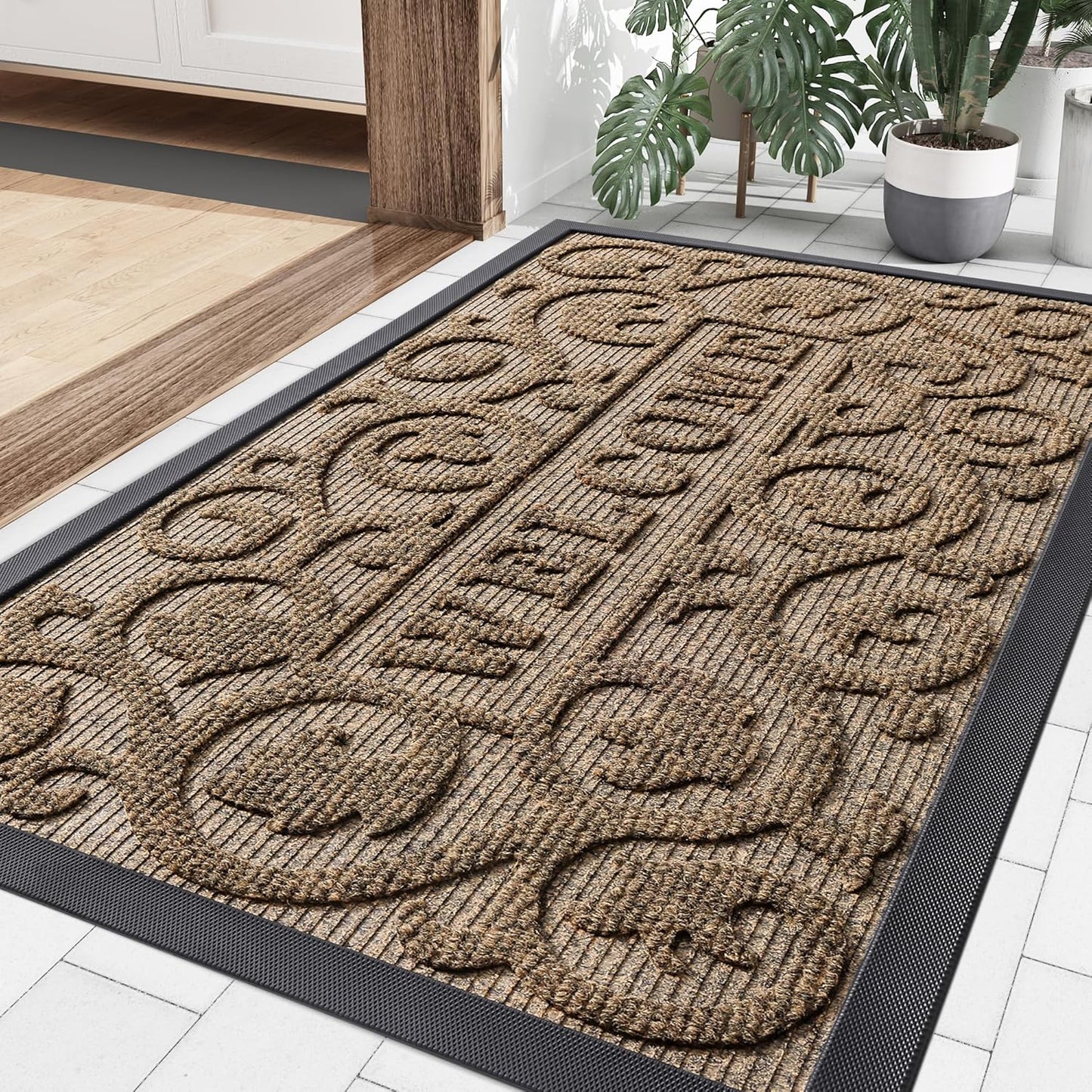 Smiry Welcome Door Mat for Indoor Outdoor Use, 36x24 in Brown