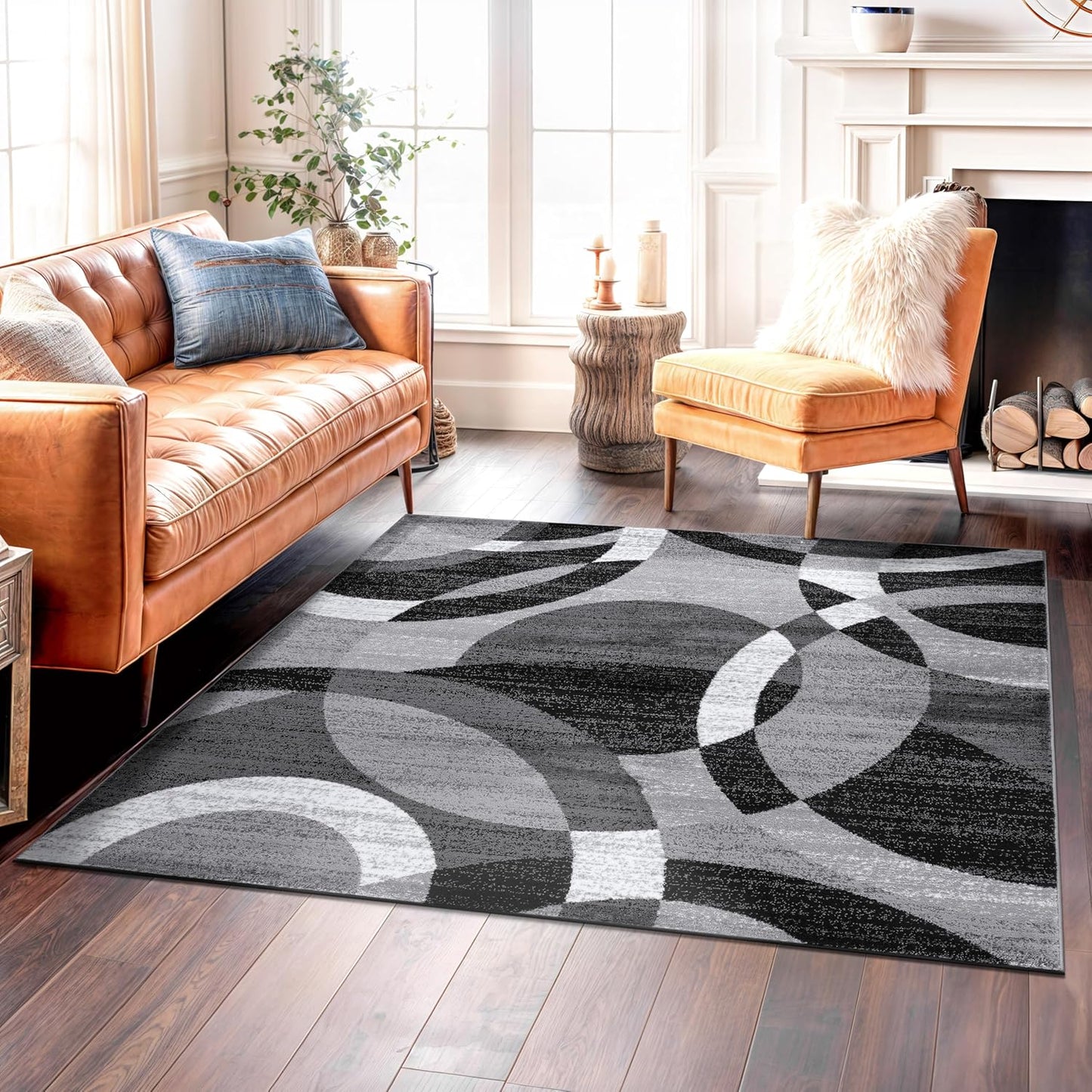 Rugshop Contemporary Abstract Circles Area Rug for High Traffic
