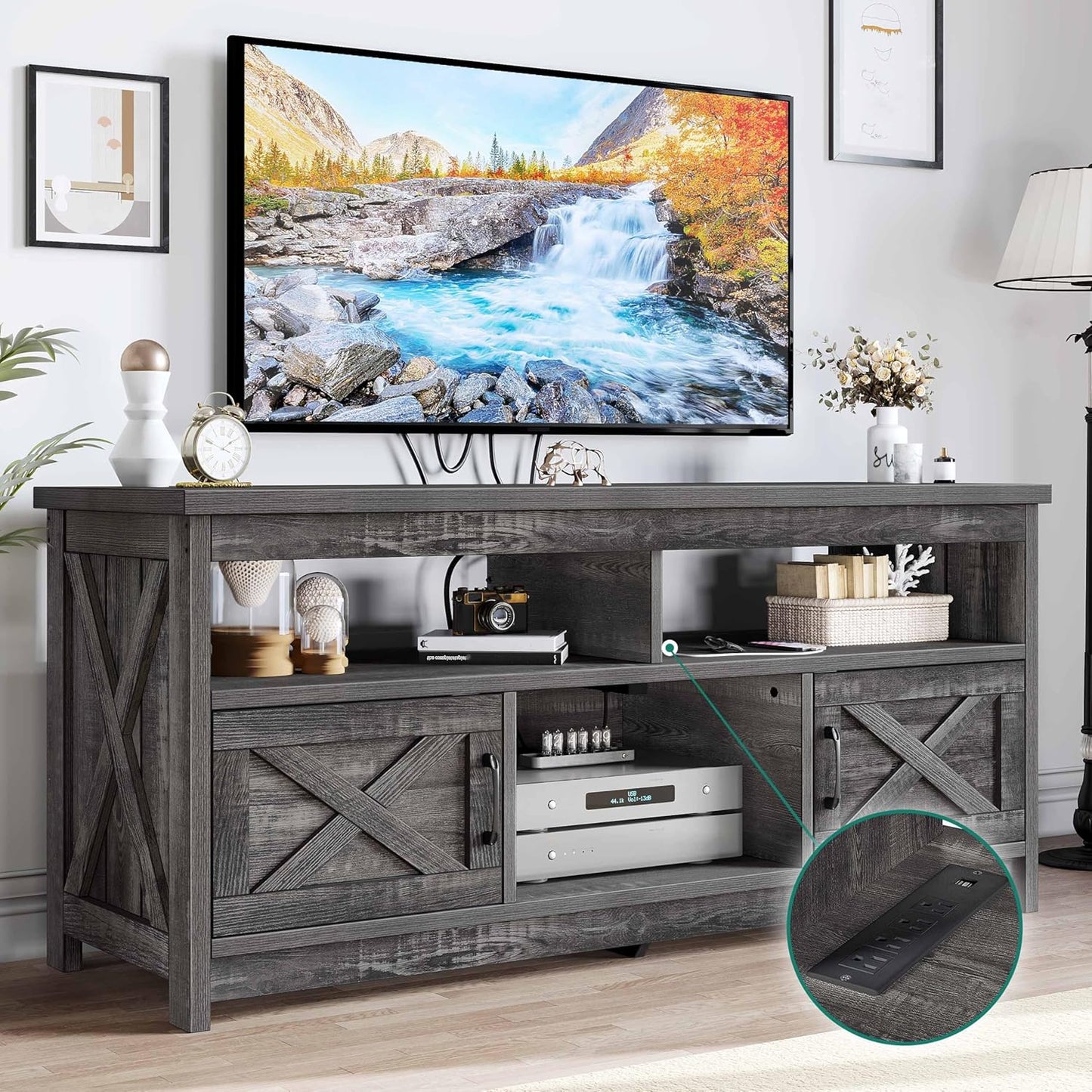 YITAHOME 65 TV Stand with Power Outlets - Rustic Charm