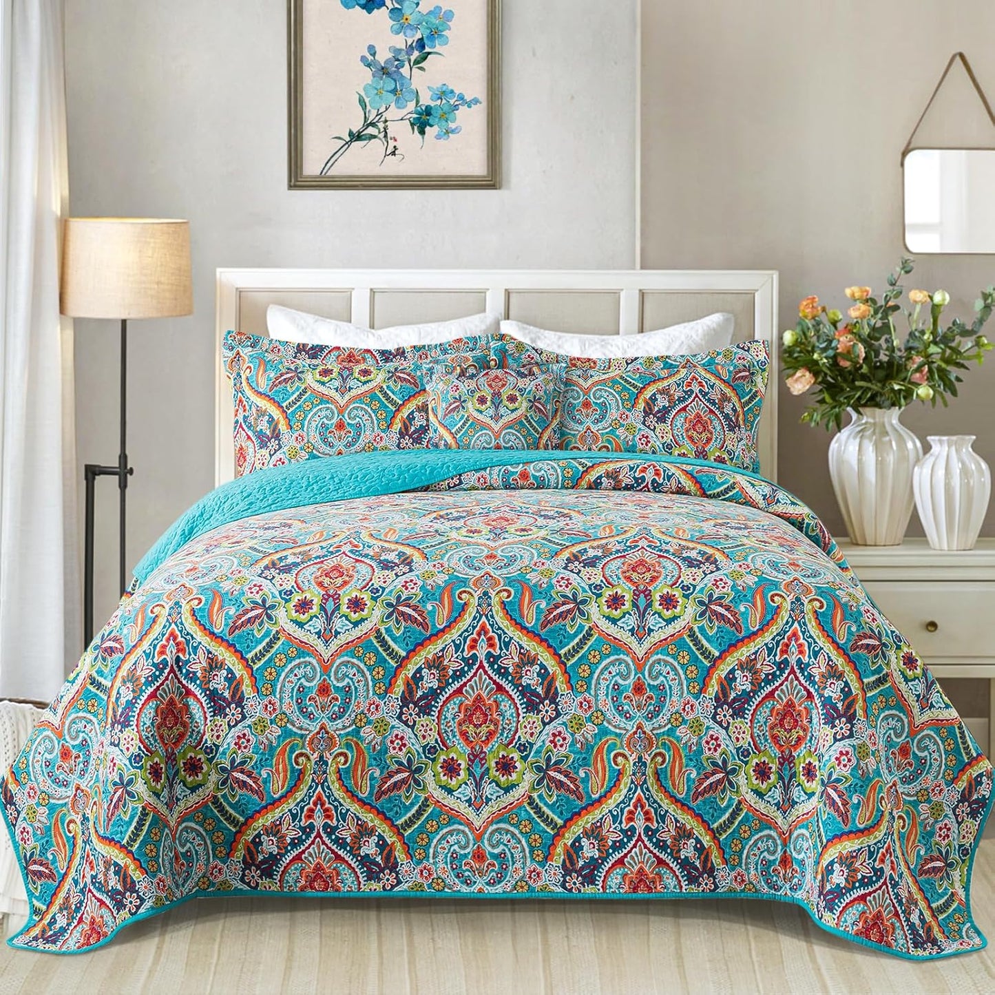 VAPUTAR King Quilt Bedding Set - Soft Cotton Floral Design