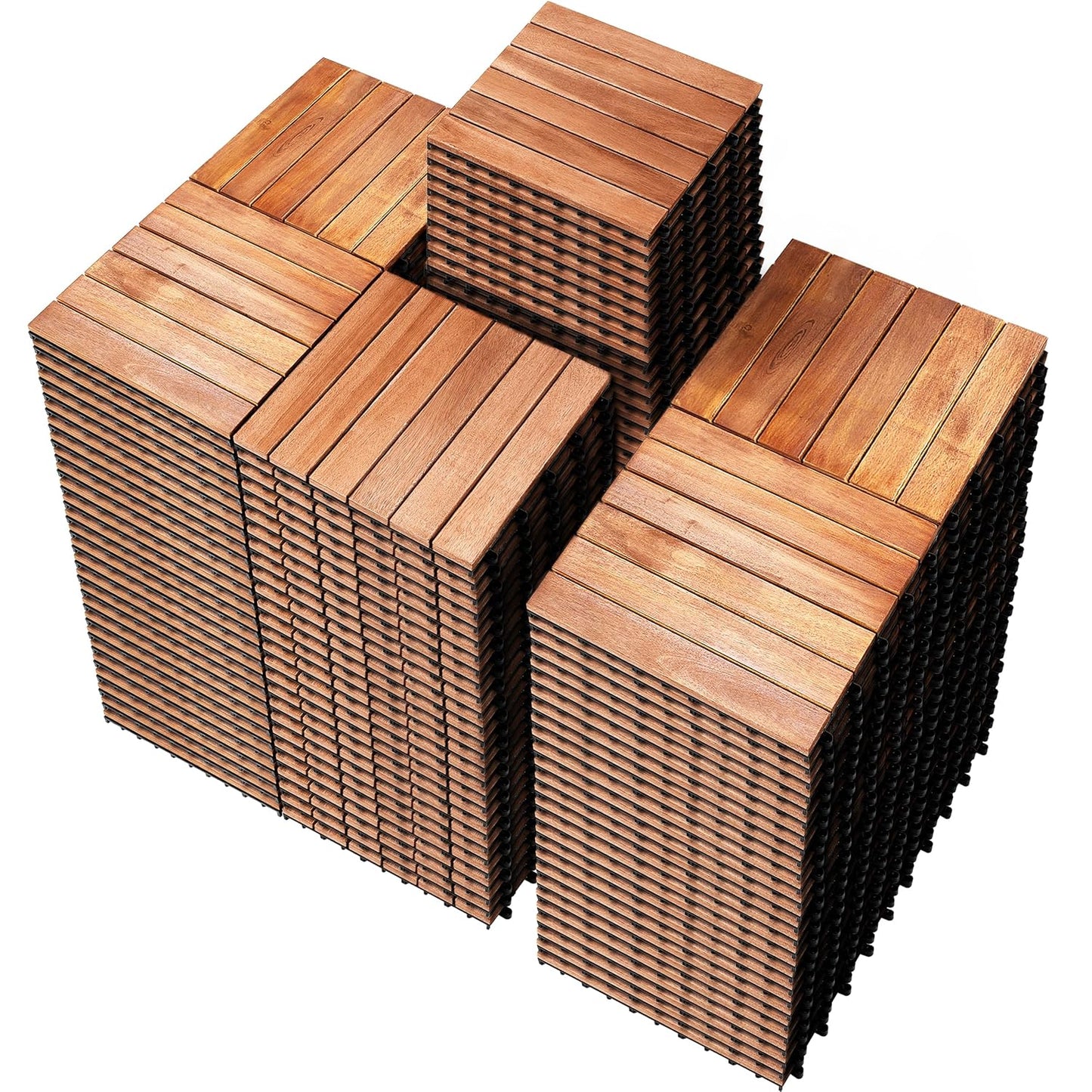 PrimeZone 162 PCS Solid Acacia Wood Interlocking Patio Deck Tiles