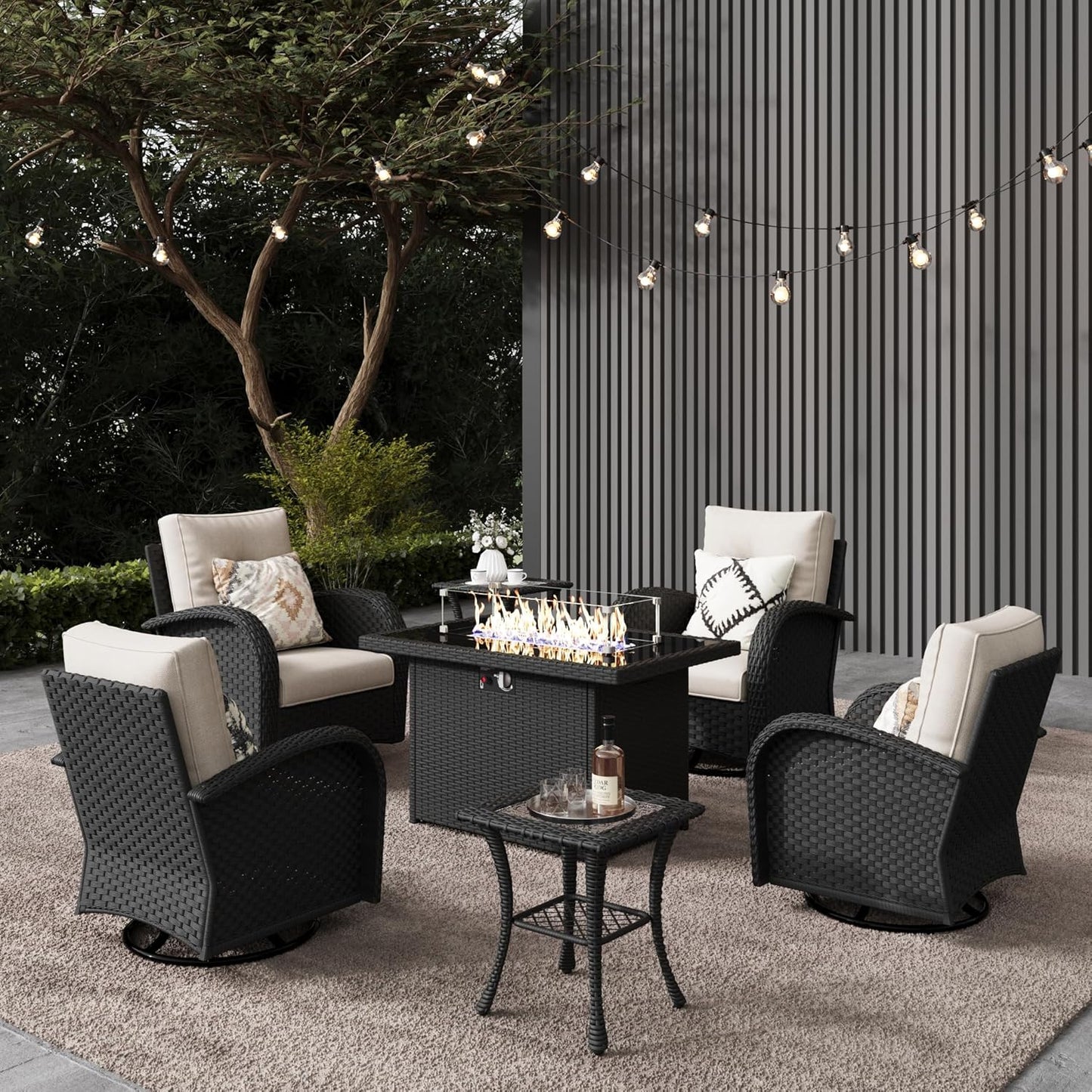 LayinSun 7 Pieces Outdoor Patio Furniture Set with Fire Pit