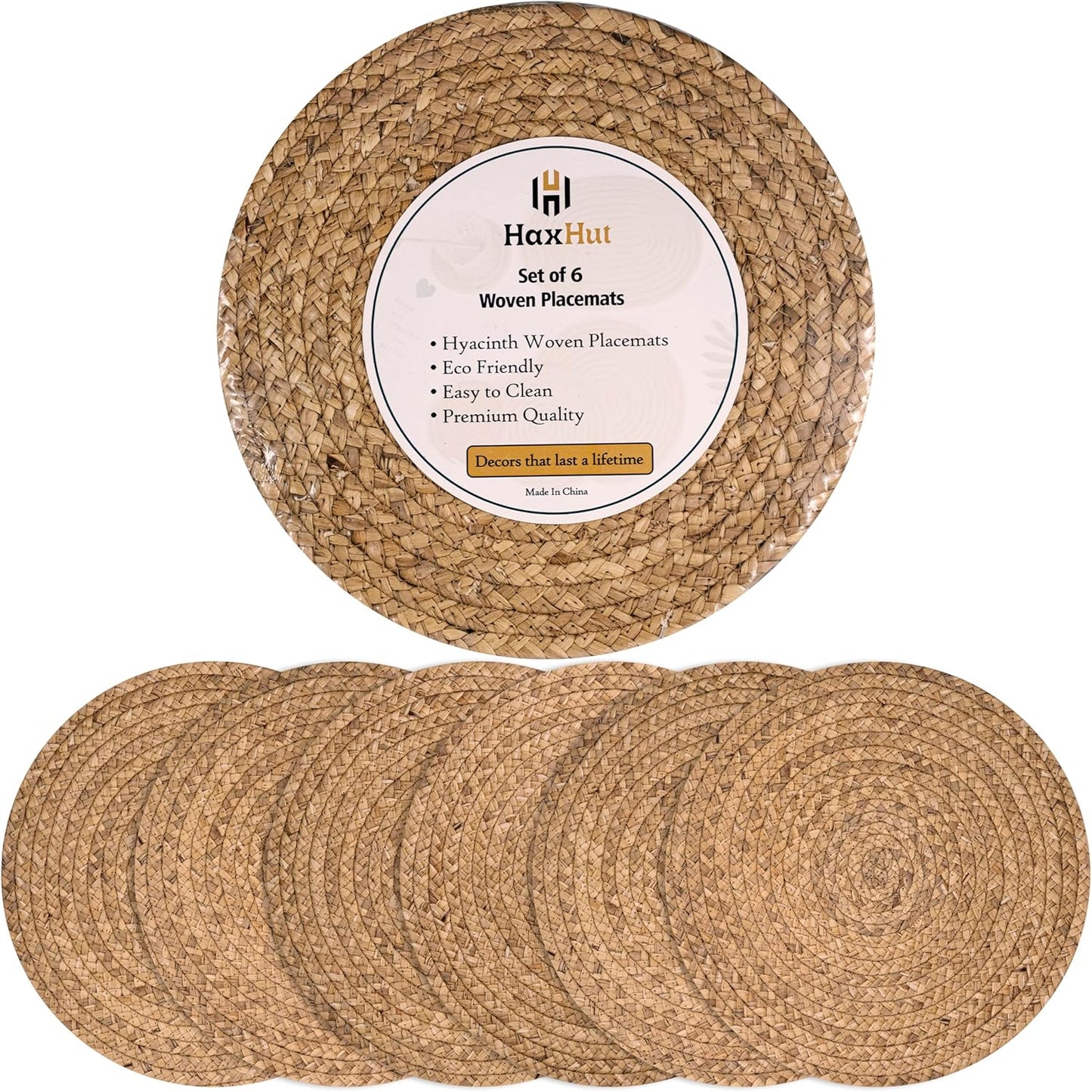 Set of 6 Round Rattan Placemats - Heat Resistant & Non-Slip