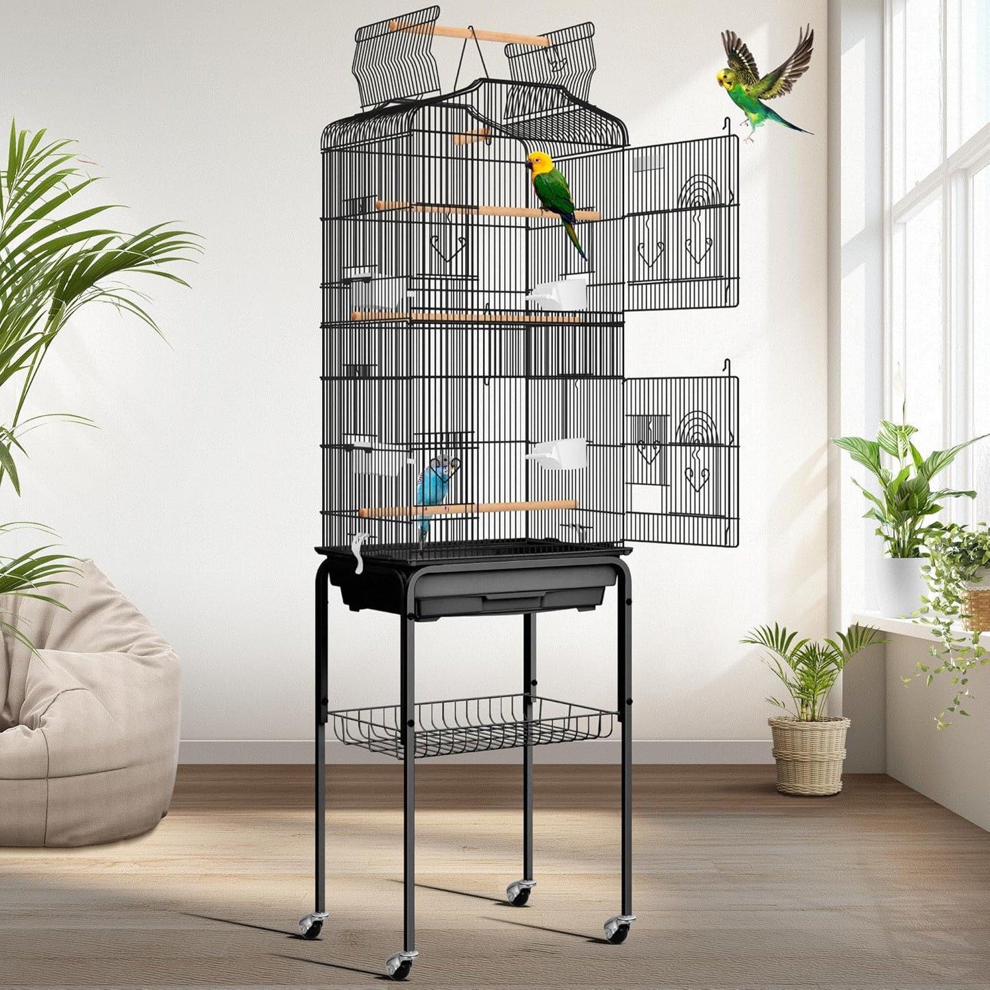 VIVOHOME 64 Inch Bird Cage with Play Top for Parrots and More