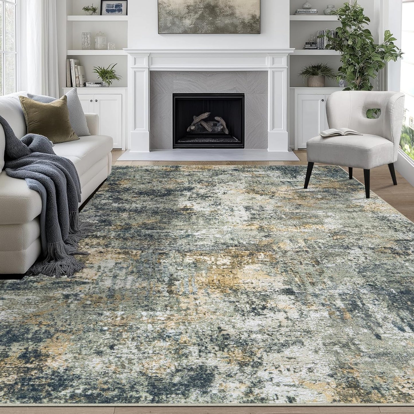 9x12 Area Rugs for Living Room: Abstract Large Washable Carpet
