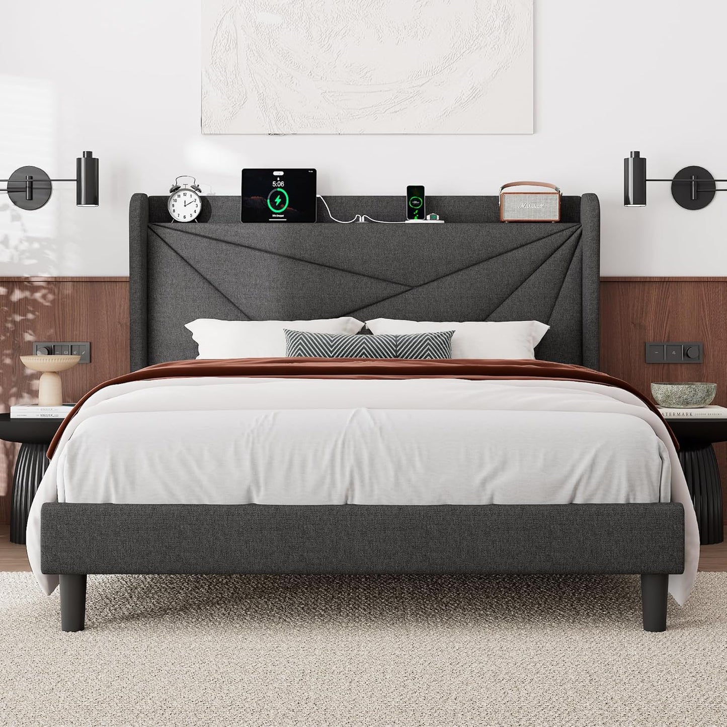 Feonase Full Bed Frame with Charging Station for Modern Bedrooms
