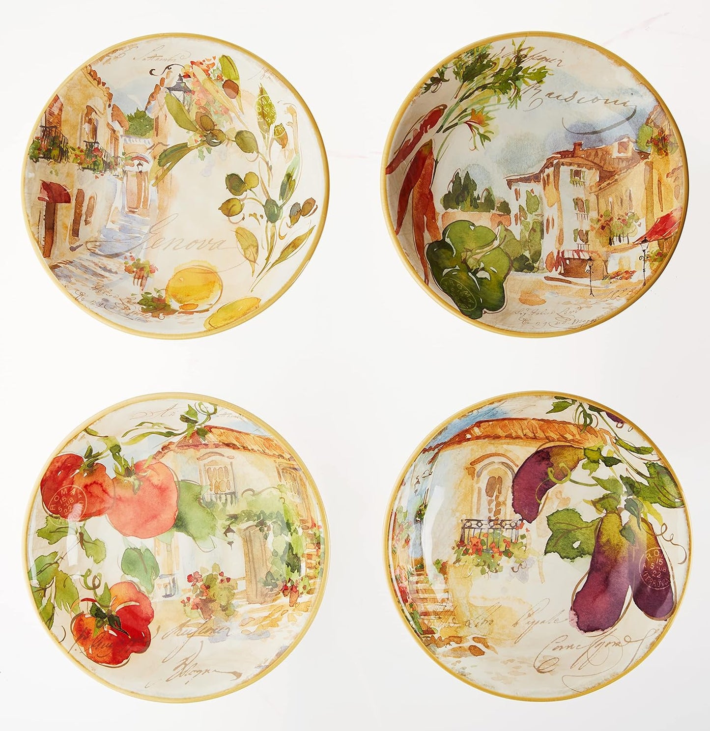Certified International Piazzette 9.25in Soup/Pasta Bowls Set of 4