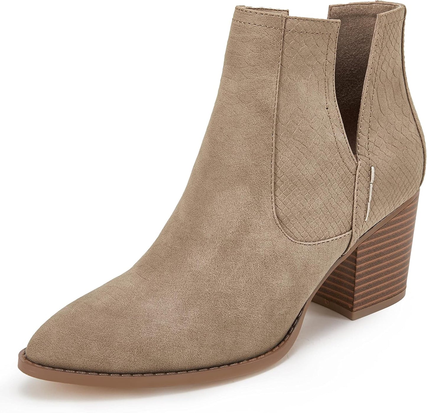 FISACE Womens Pointed Toe Stacked Mid Heel Ankle Boots Review
