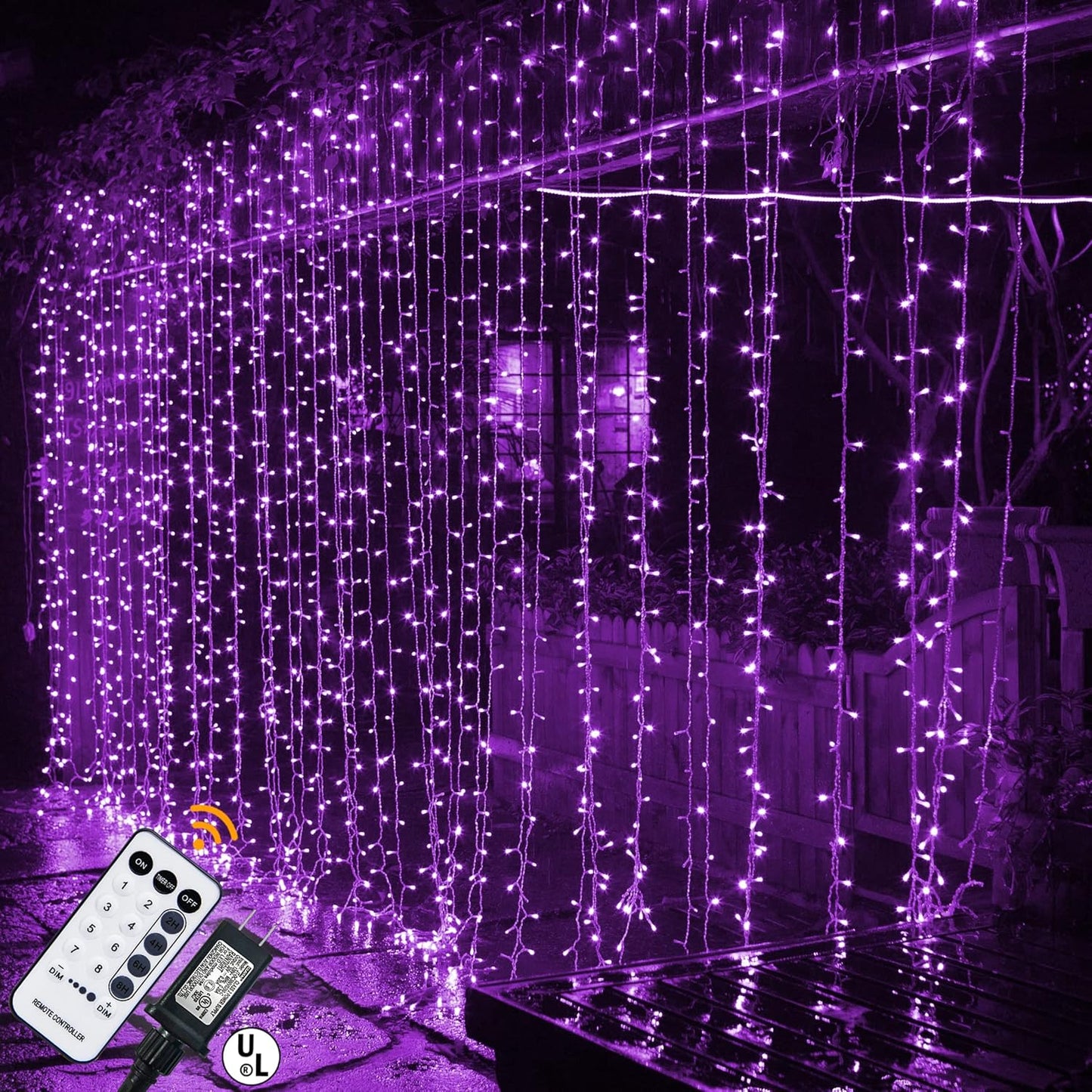 304 LED Curtain String Lights, 8 Modes, Remote Control, Purple