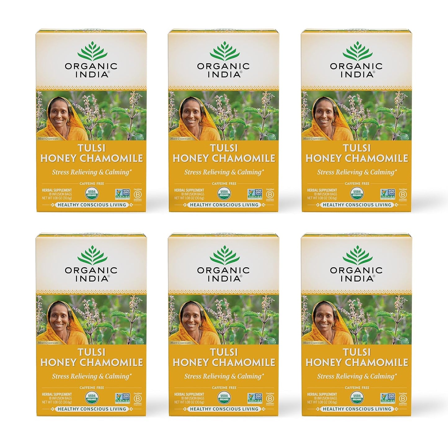Organic India Tulsi Honey Chamomile Tea Bags for Stress Relief