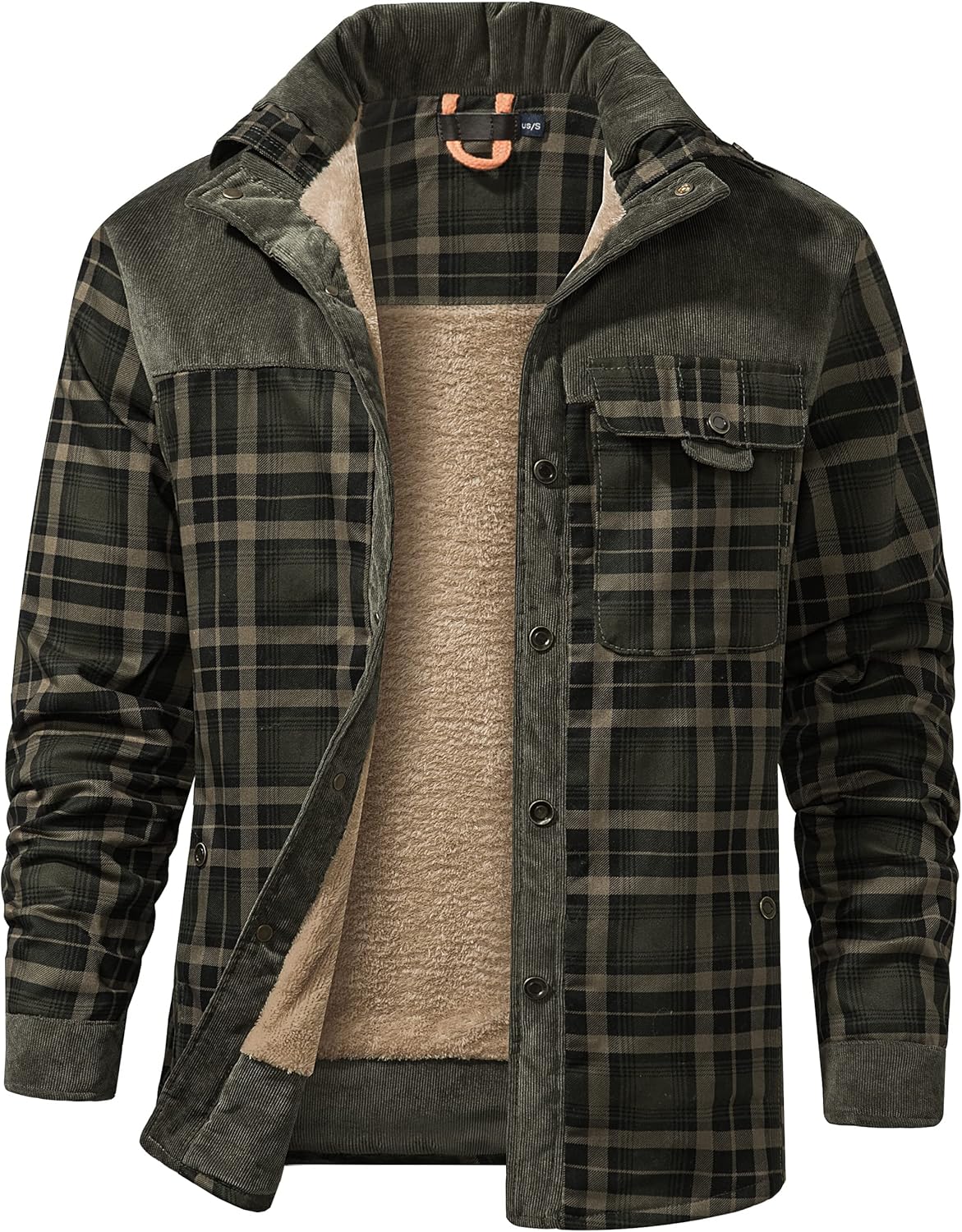 Flygo Men's Flannel Jacket: Warm Sherpa Lined Plaid Shirt