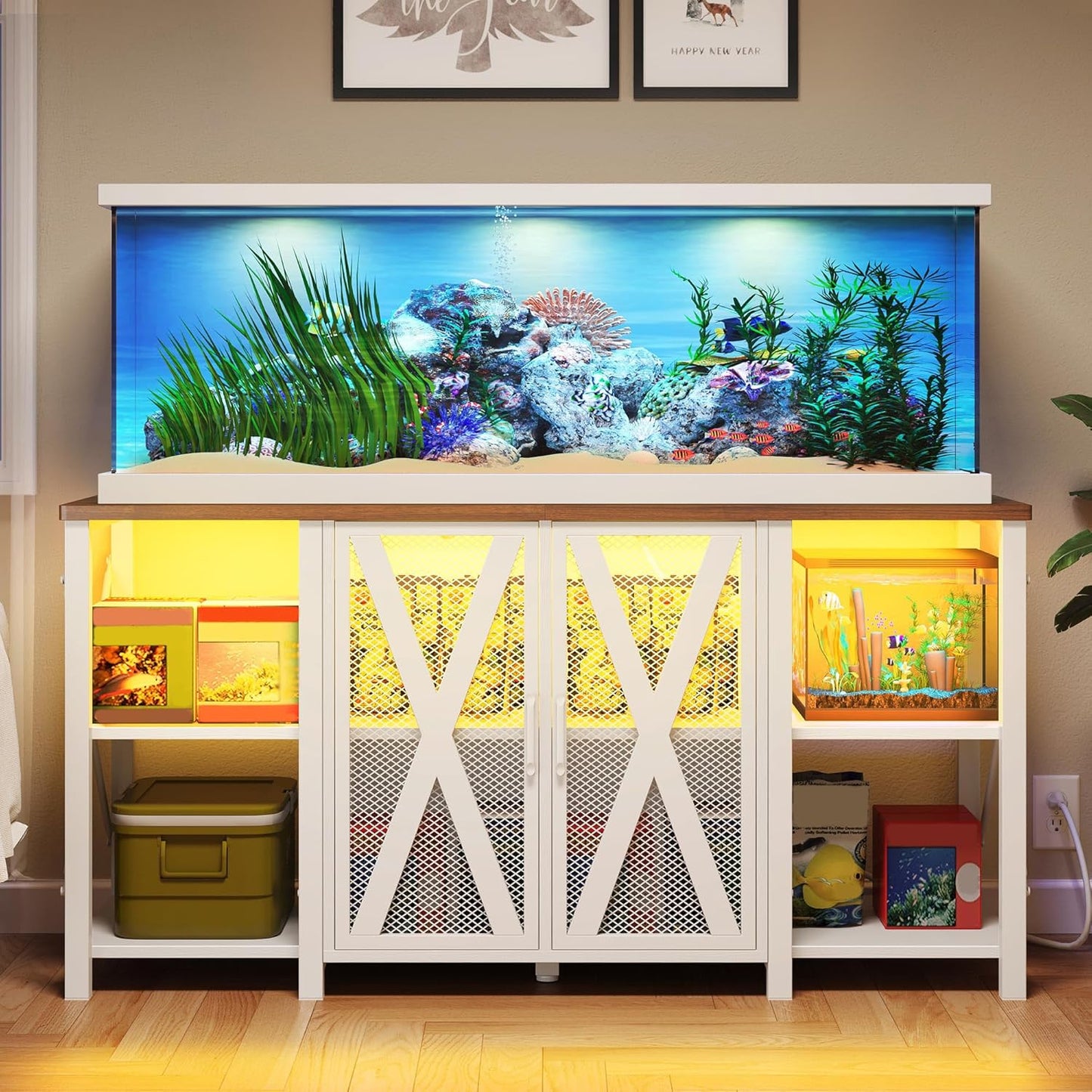Heavy Duty Aquarium Stand with LED Light and Power Outlet