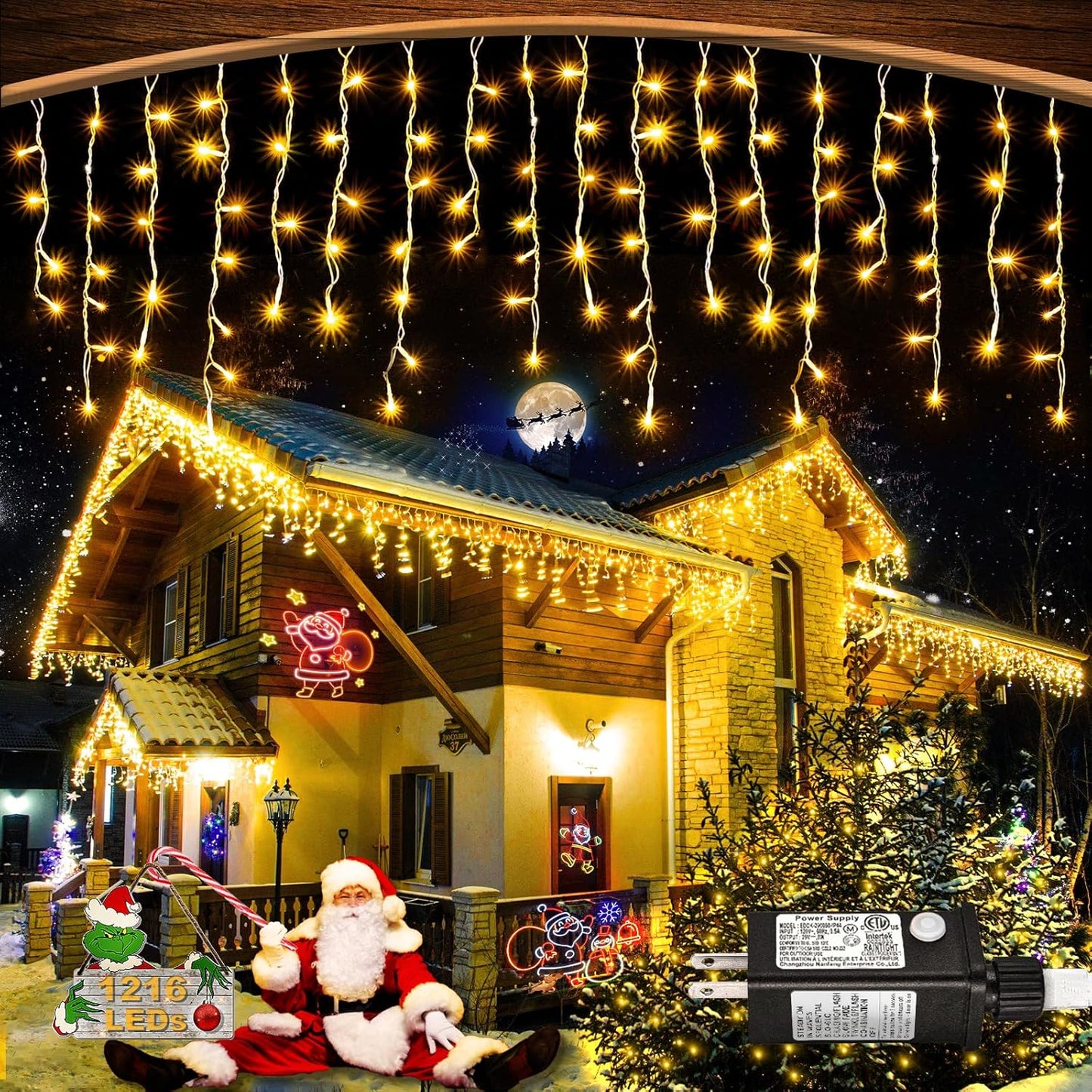 Warm White Christmas Lights Outdoor - 99ft 1216 LED Icicle Lights