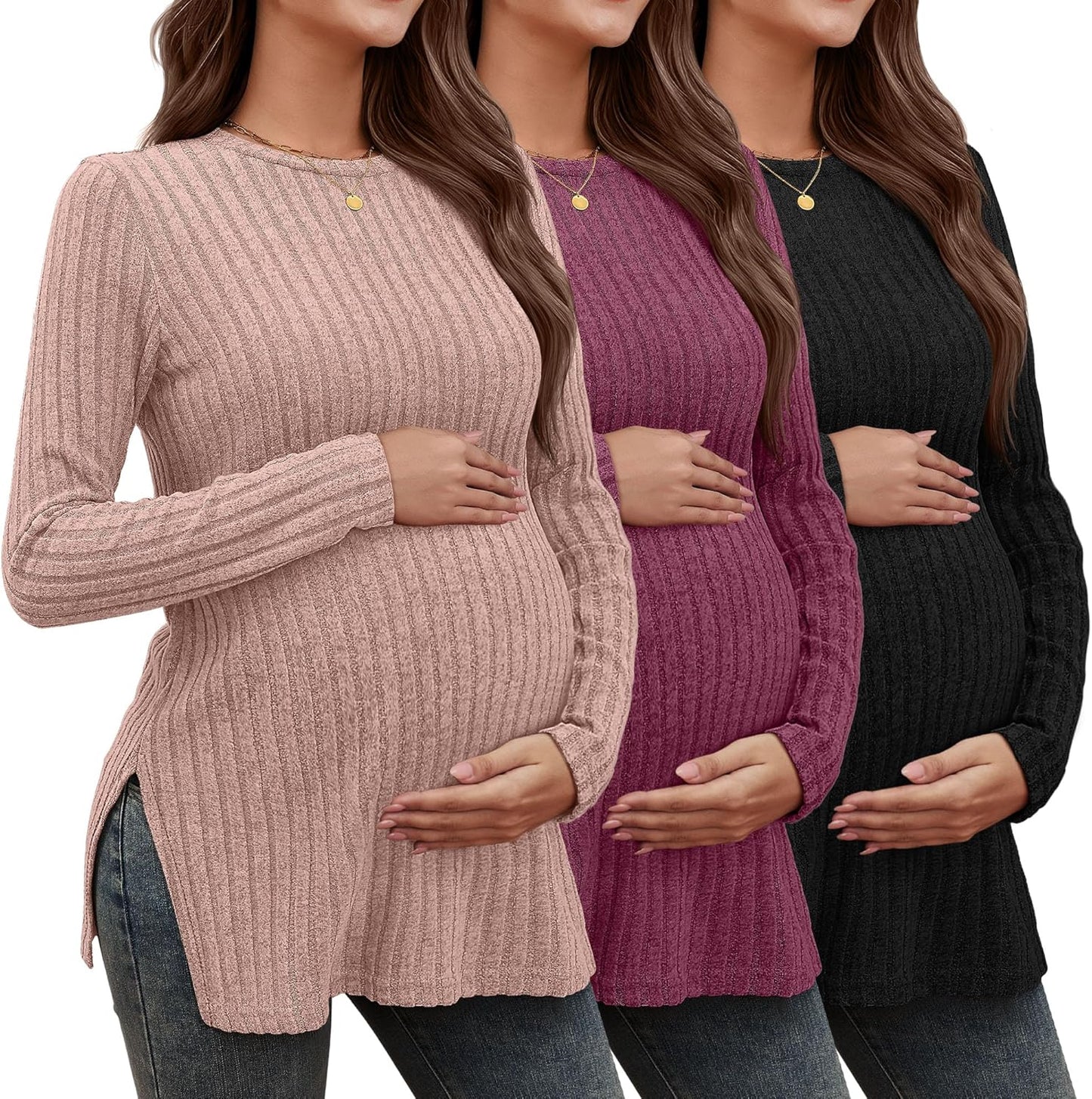 3 Pack Women's Maternity Shirts for Comfortable Pregnancy Wear