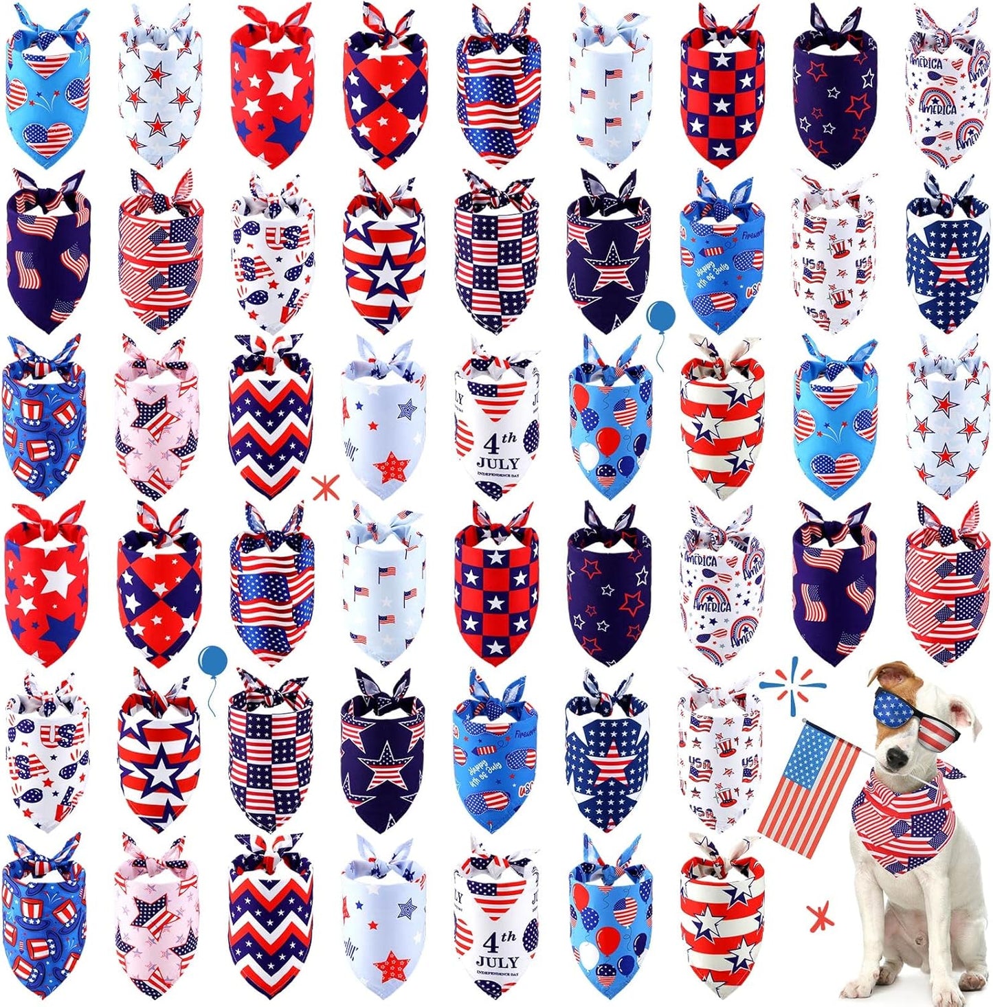 Patriotic Dog Bandanas for 4th of July - 50 Pack for Pets