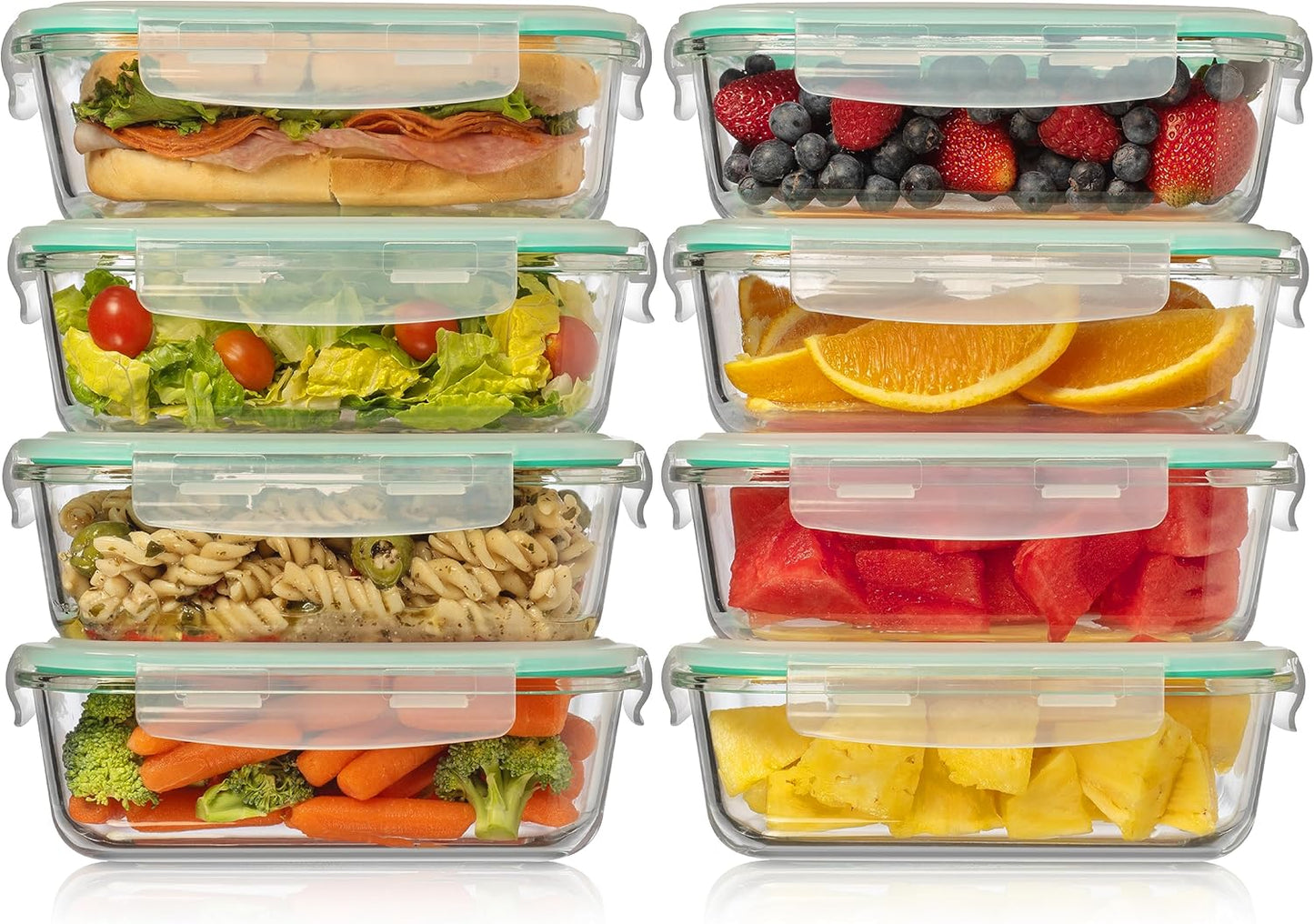 Fusion Gourmet 8 Pack Glass Storage Containers - Airtight & Durable