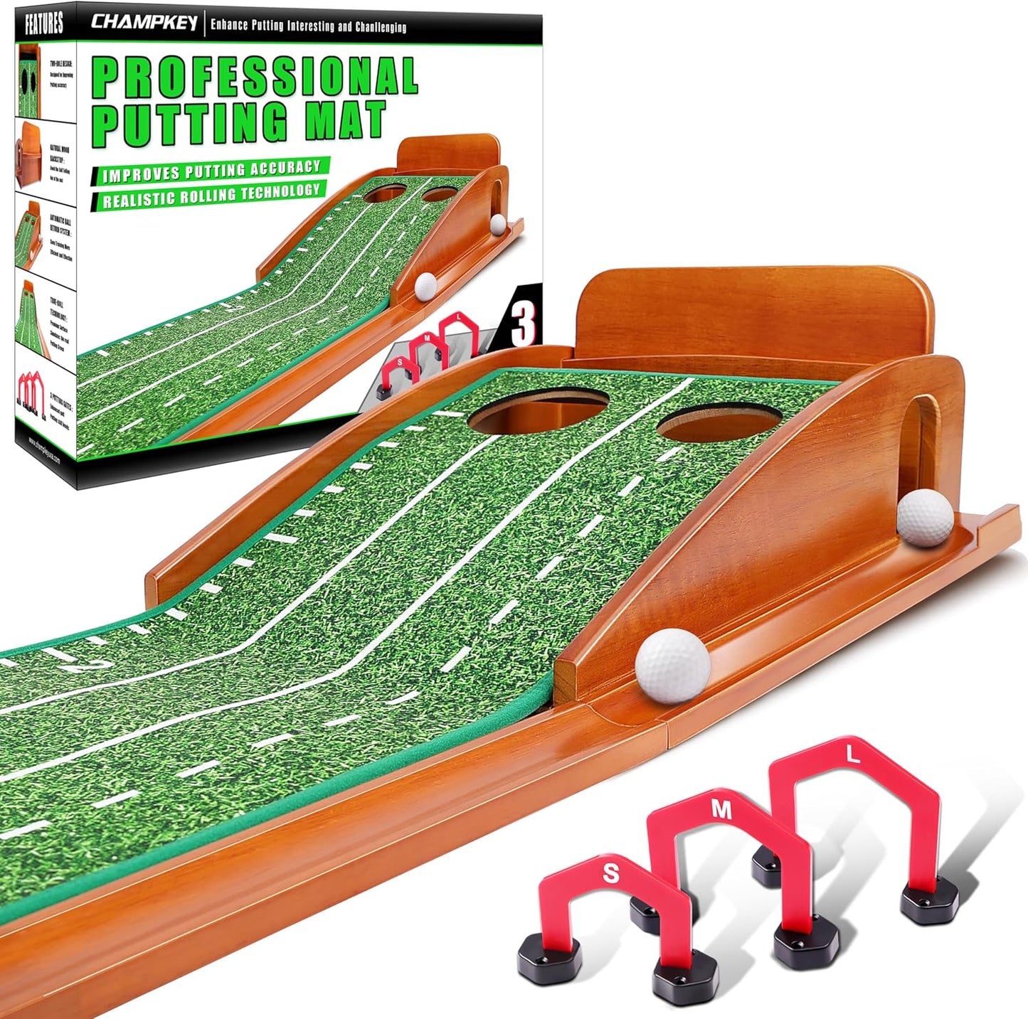 Champkey Wooden Putting Mat - Realistic Green Simulation
