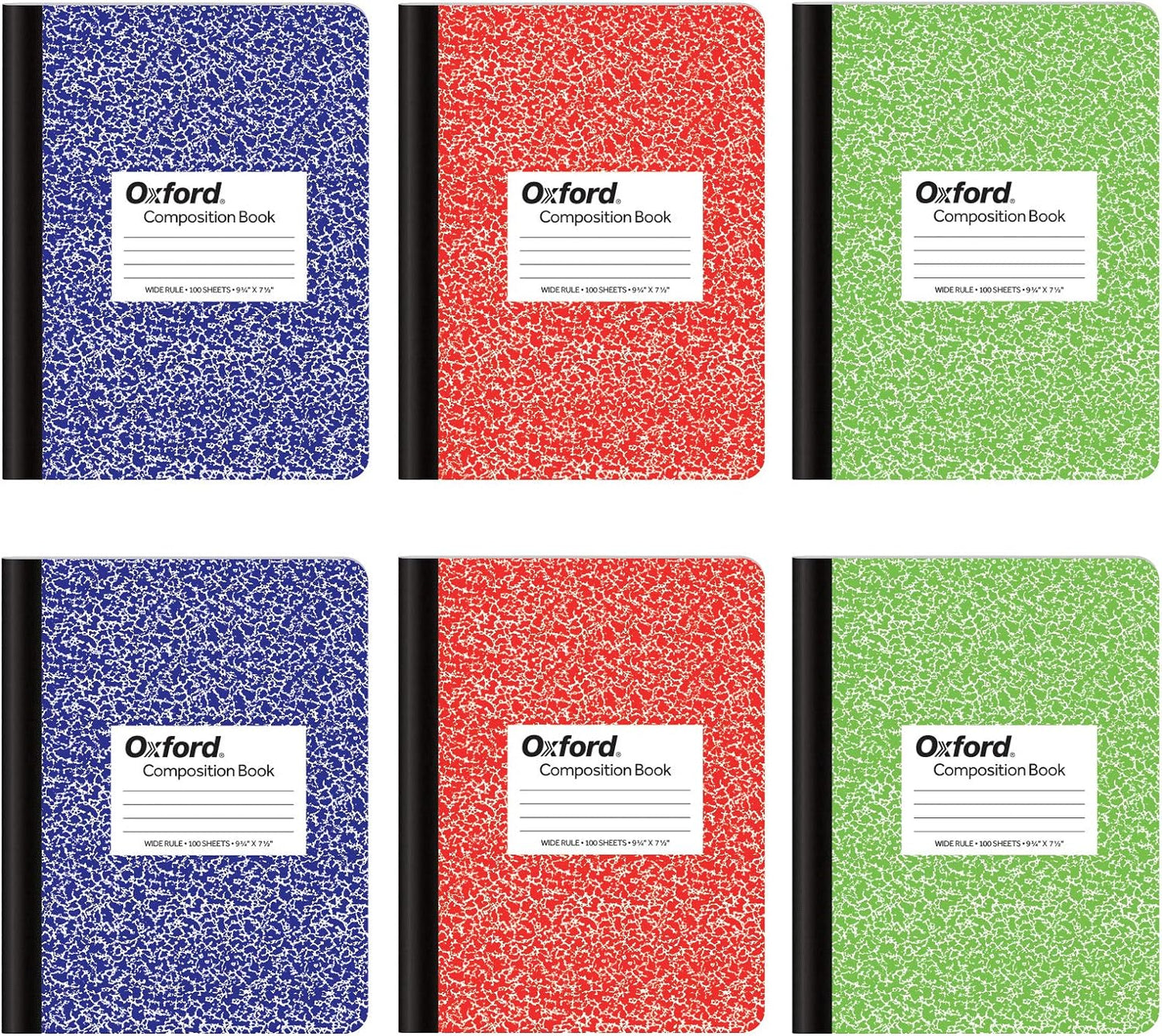 Oxford 6 Pack Marble Cover Notebooks - Wide Ruled, 100 Sheets, School Supplies