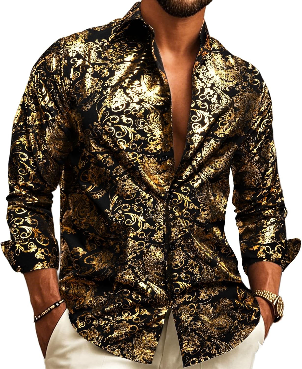 Barry.Wang Men's Disco Dress Shirt for Nightclub Parties