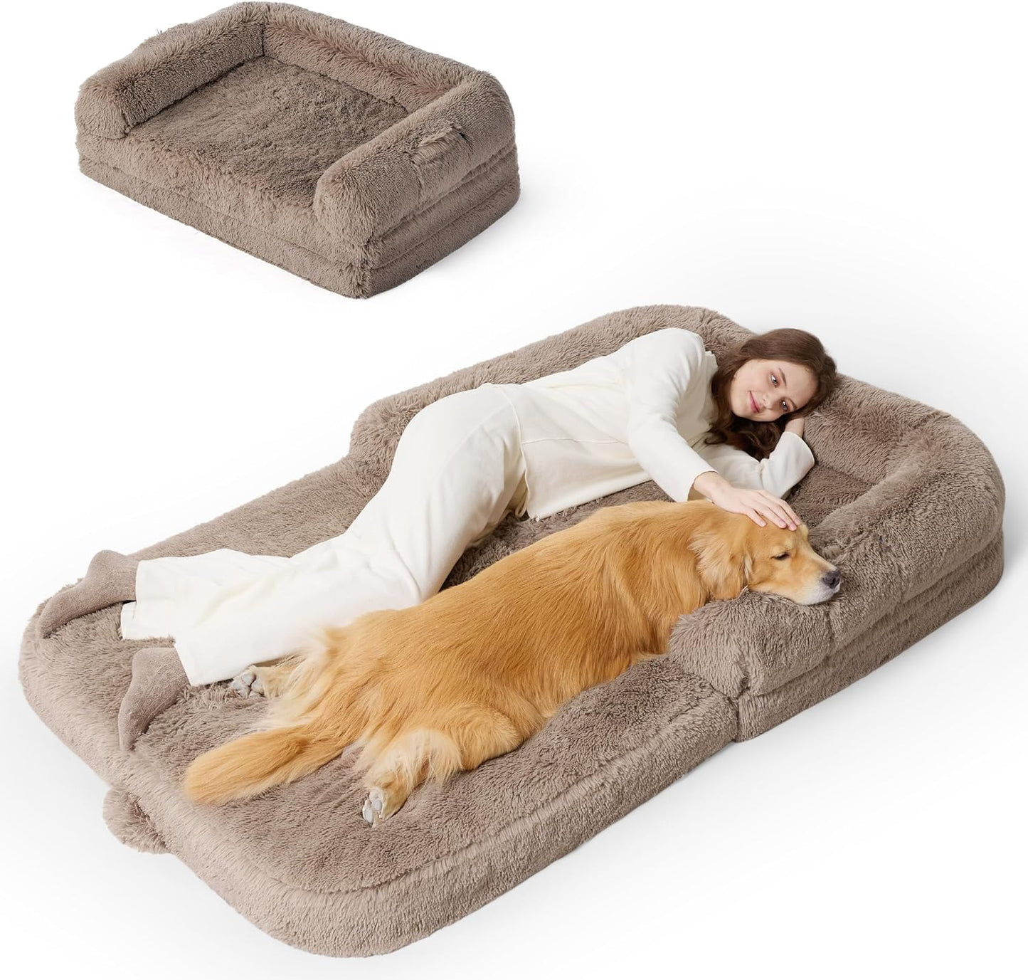 Foldable Human Dog Bed for Adults with Supportive Bolster