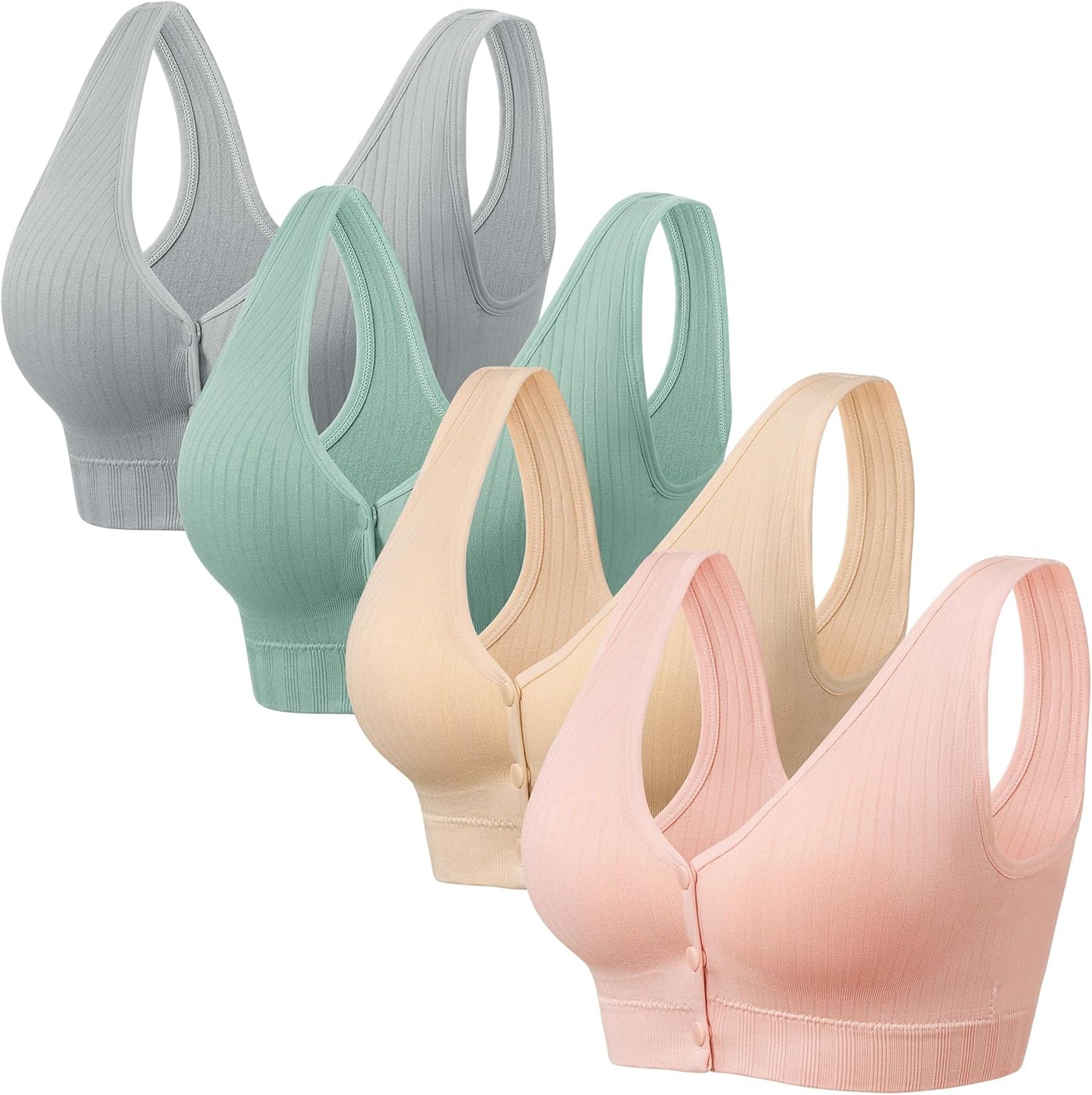 Comfortable Wireless Bras for Women - Front Close Bralette 4 Pack