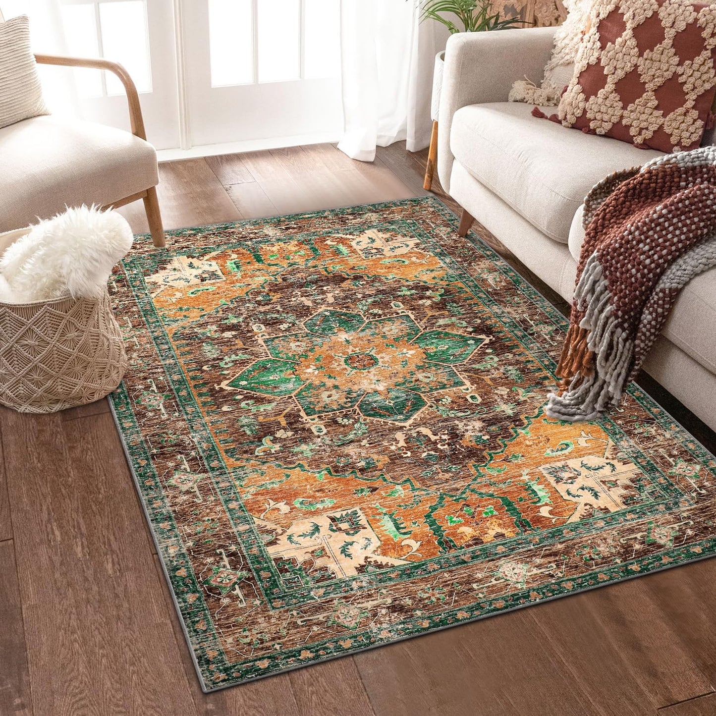 Yamaziot Washable Area Rug, 4x6 Non-Slip Vintage Living Room