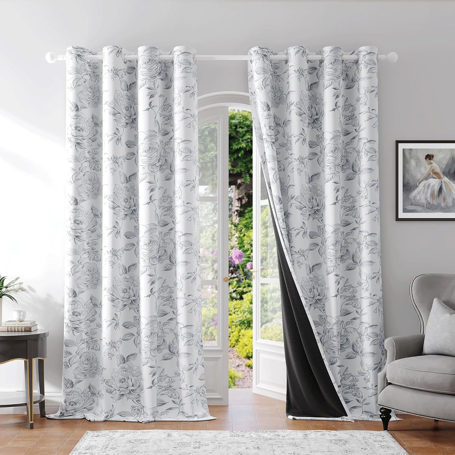 Beauoop Floral Blackout Curtains 90 Inches Long for Bedrooms