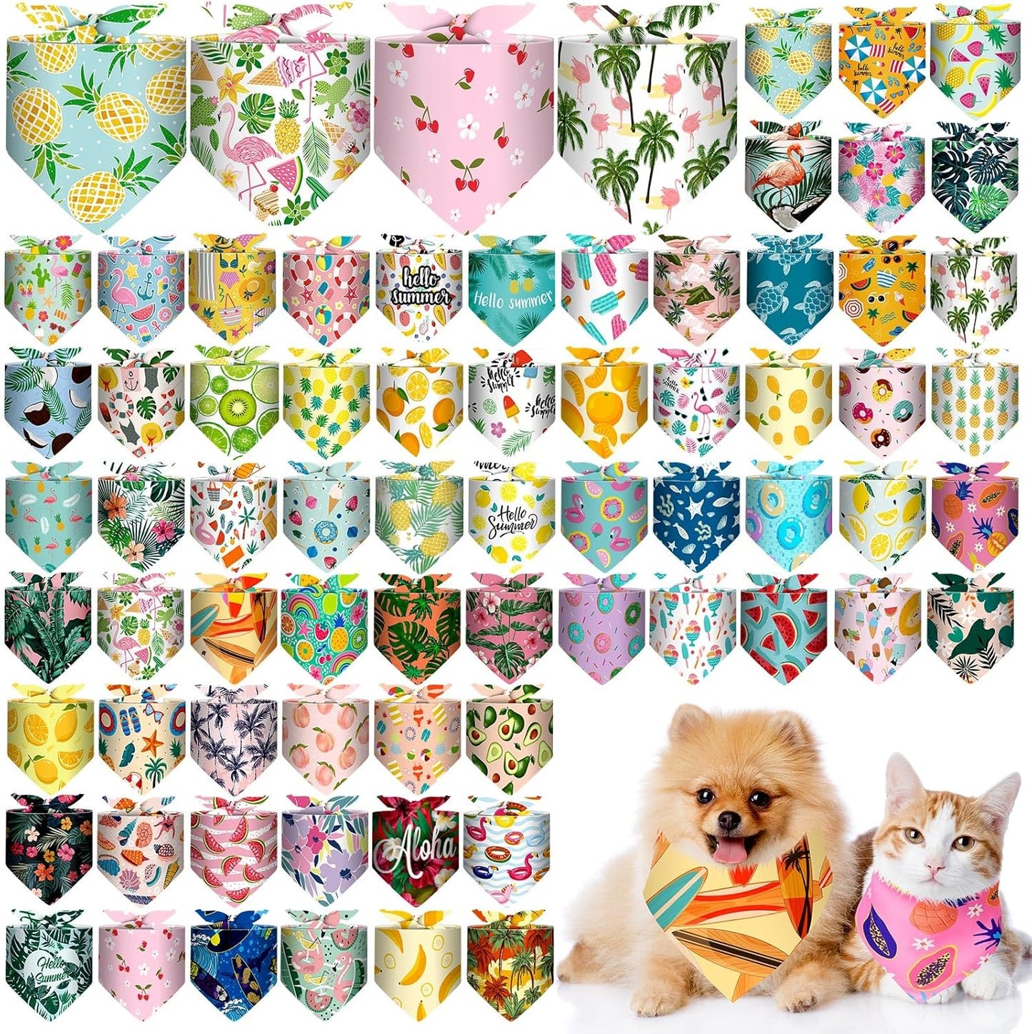 Reginary 72 Pack Summer Bandanas for Dogs - Stylish Pet Bibs