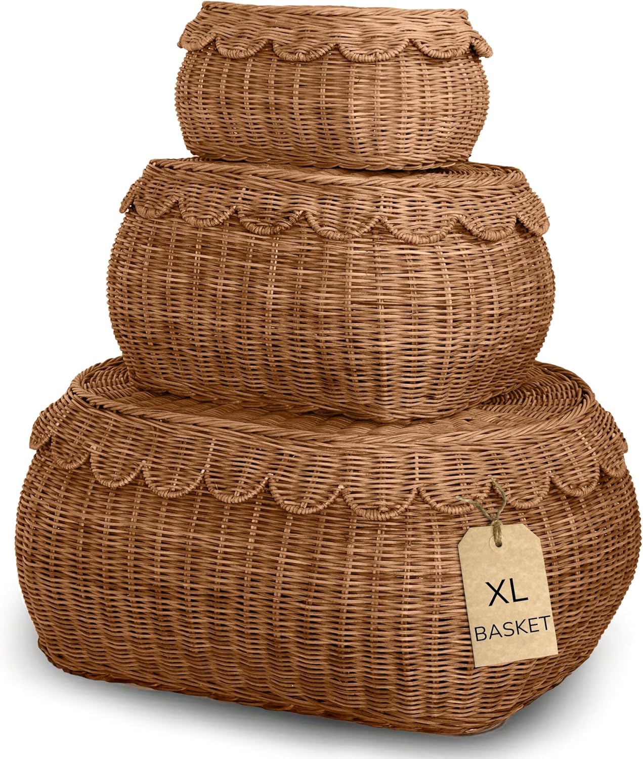 BEBE BASK Large Scalloped Basket Set of 3 for Stylish Storage