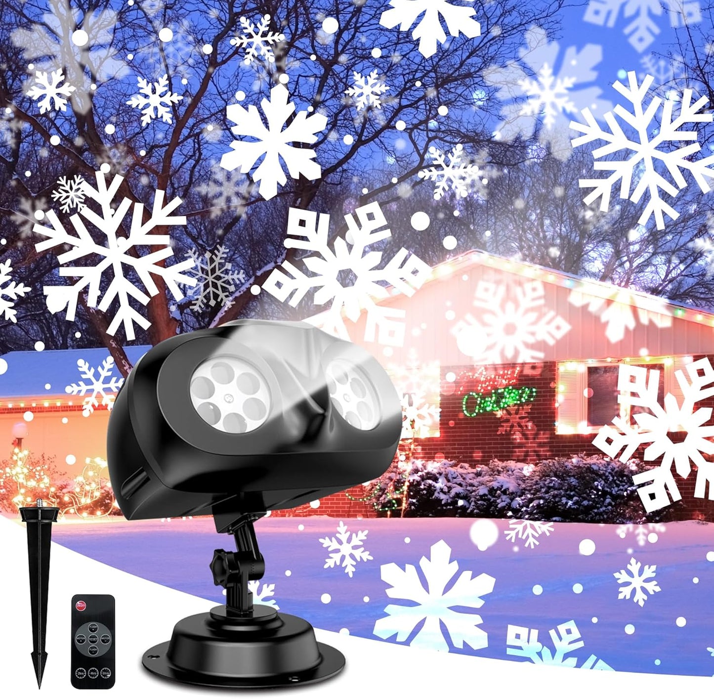 JACKYLED Dual-Head Snowflake Projector: Festive Lighting Magic!