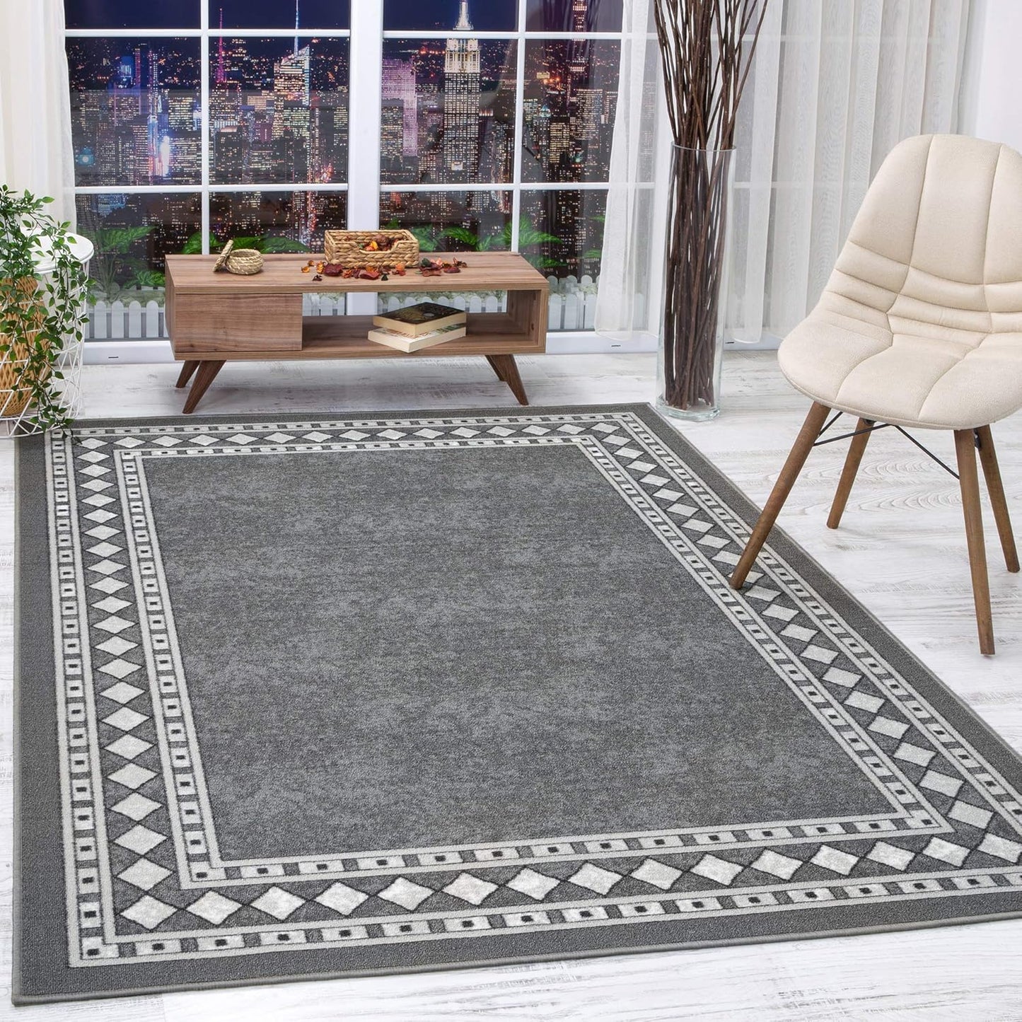 Antep Rugs Alfombras Modern Bordered 4x6 Non-Skid Indoor Rug