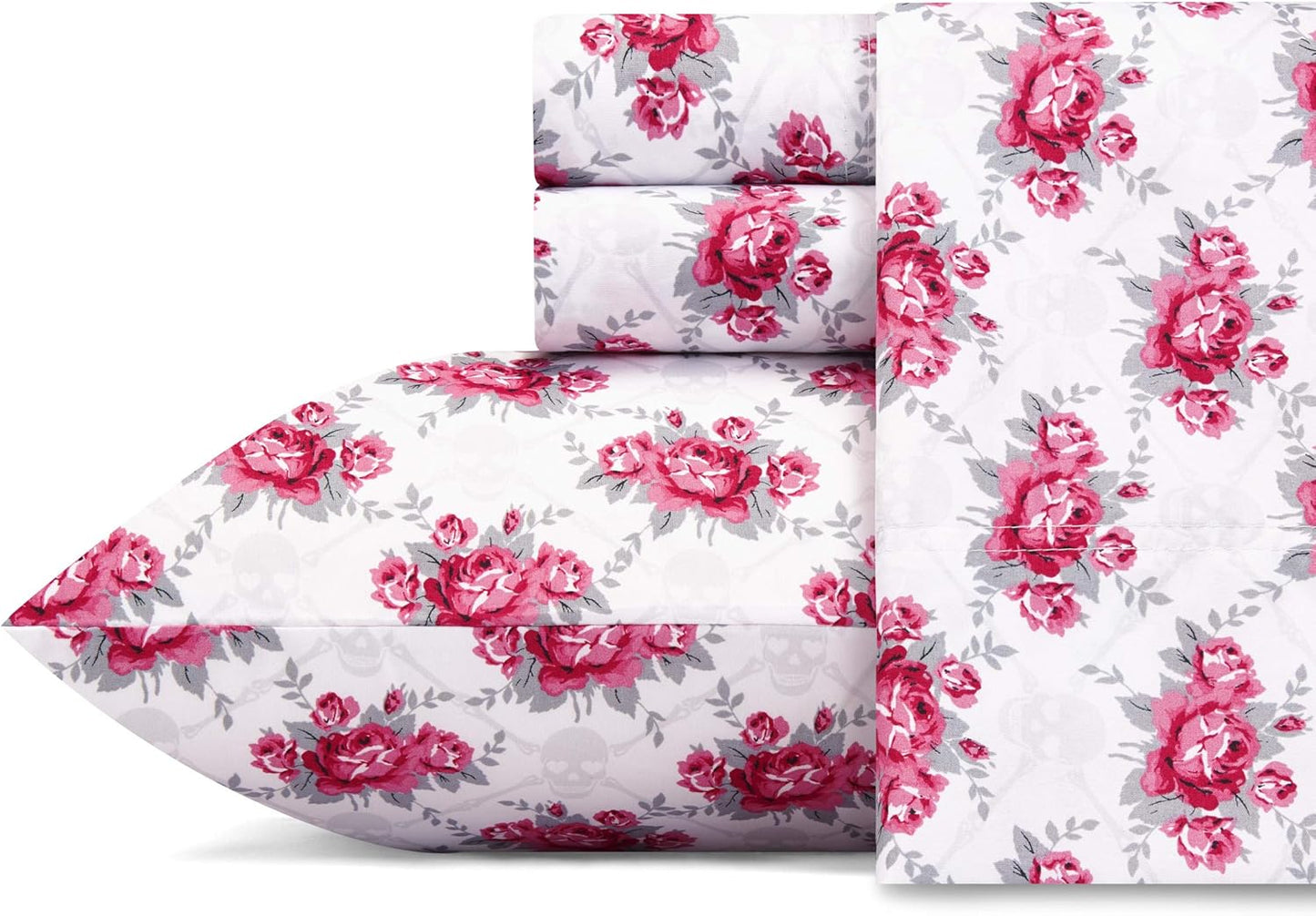 Betsey Johnson Skull Rose Trellis Microfiber Pink Sheet Set King
