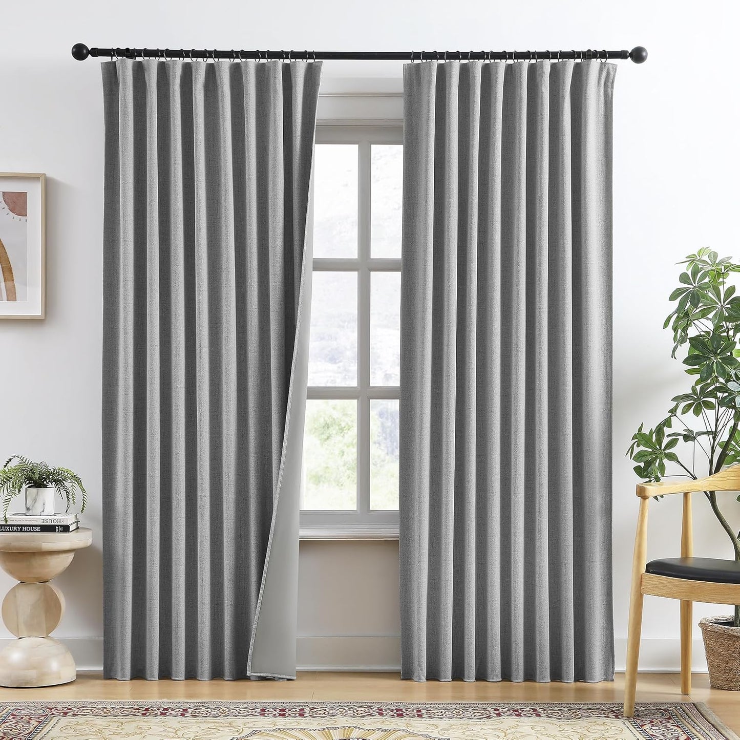 RAIN CITY Grey Linen Blackout Curtains for Bedroom and Living Room