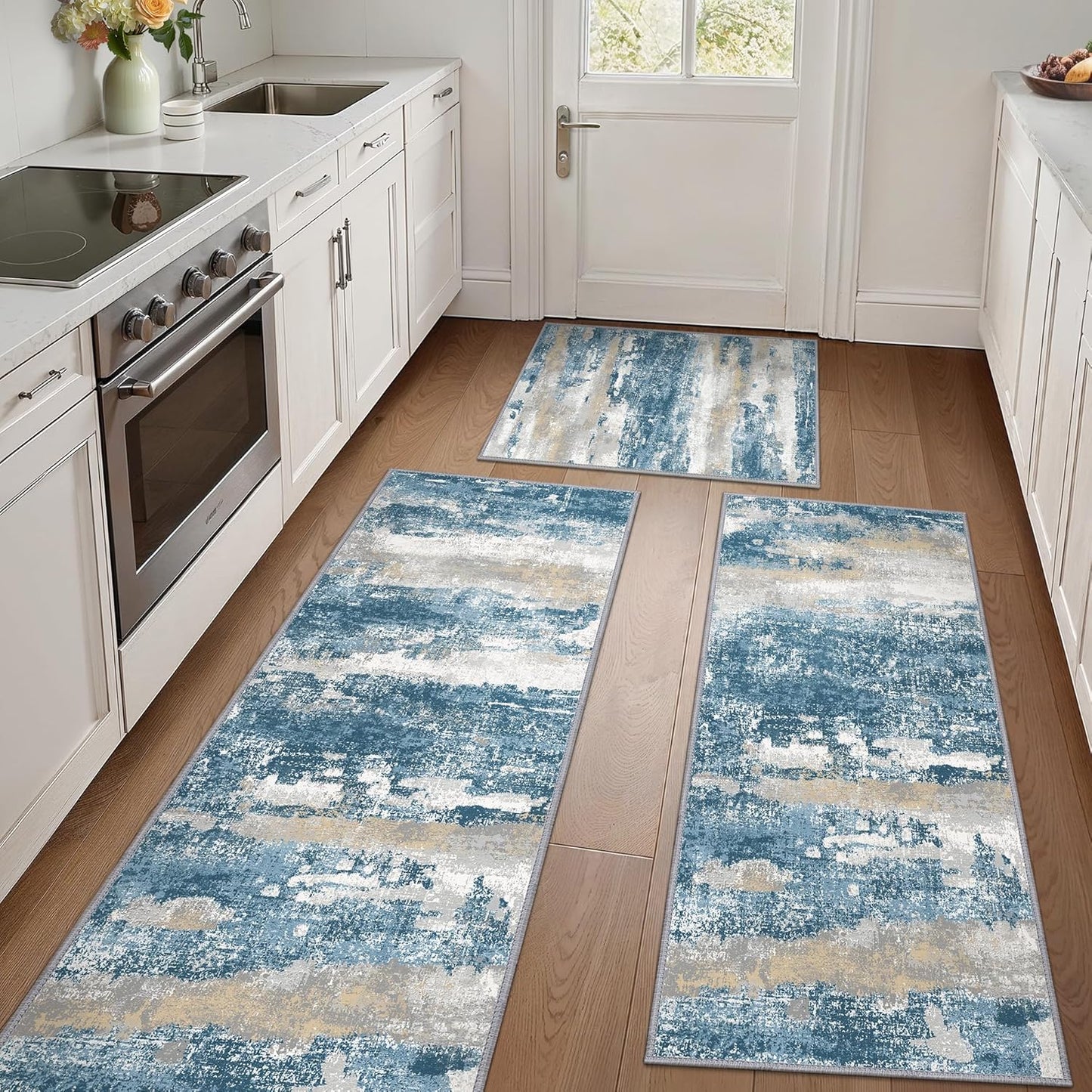 GENIMO Kitchen Rugs Sets of 3 Non Slip Washable Mats for Floor