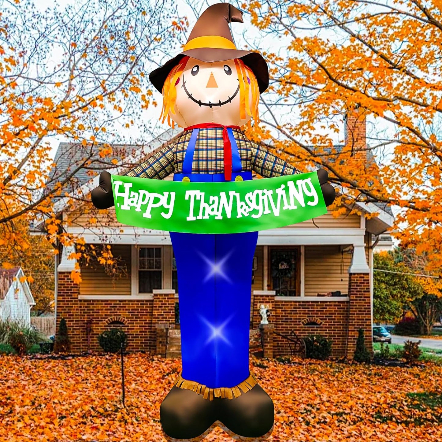 10ft Giant Inflatable Thanksgiving Scarecrow with LED Lights
