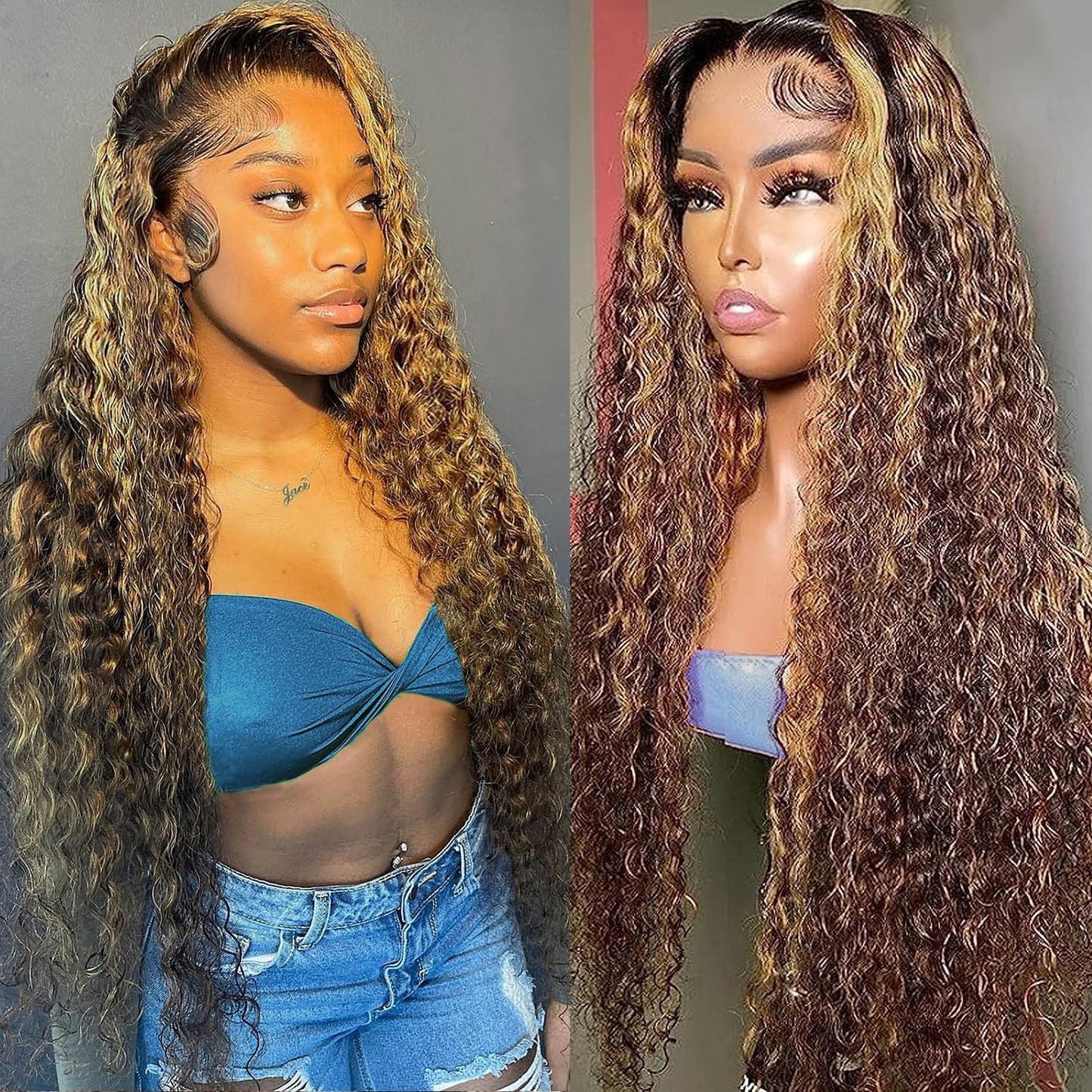 28 Inch Highlight Ombre Lace Front Wig Human Hair Deep Wave
