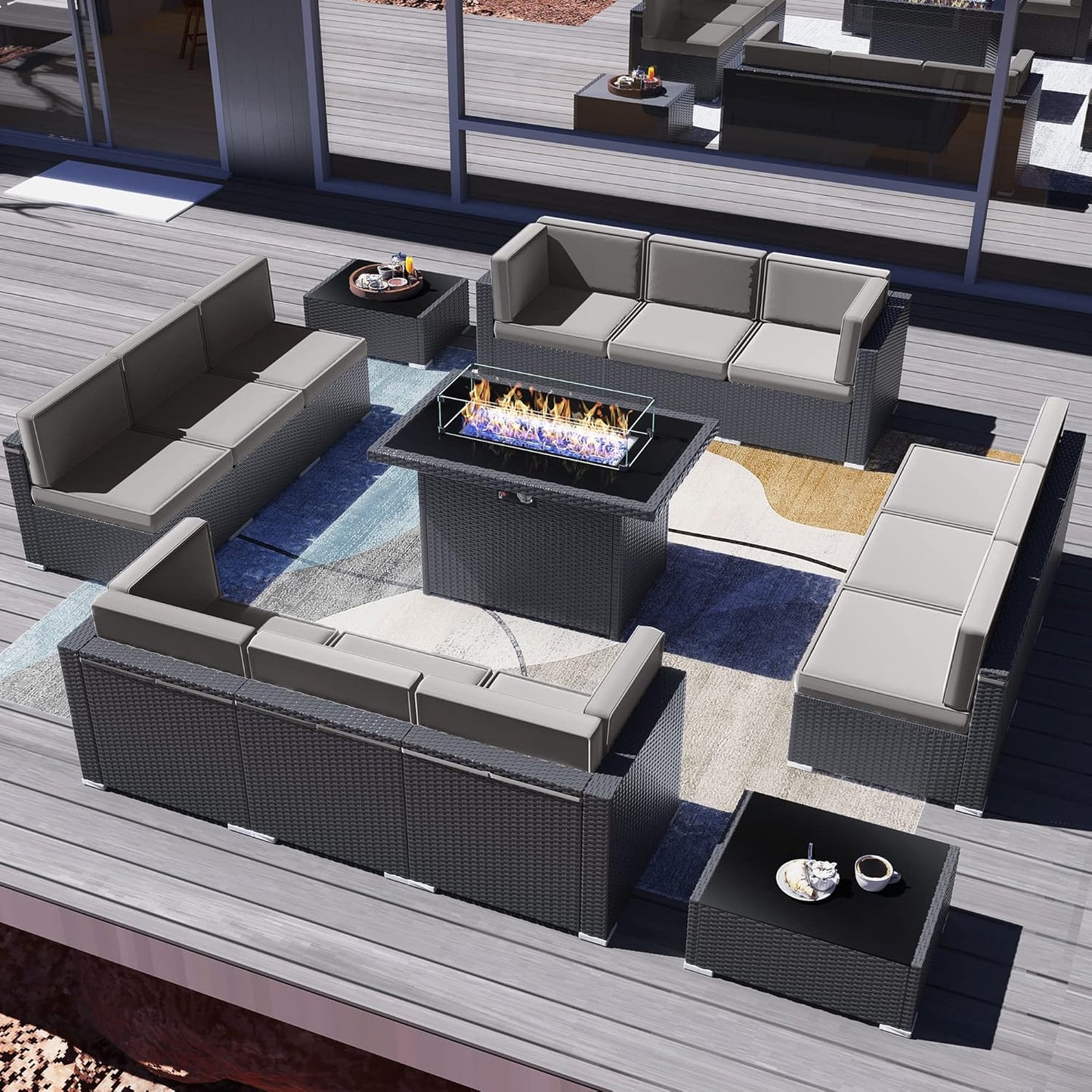 15 Pieces Patio Furniture Set with 44in Fire Pit Table for Comfort