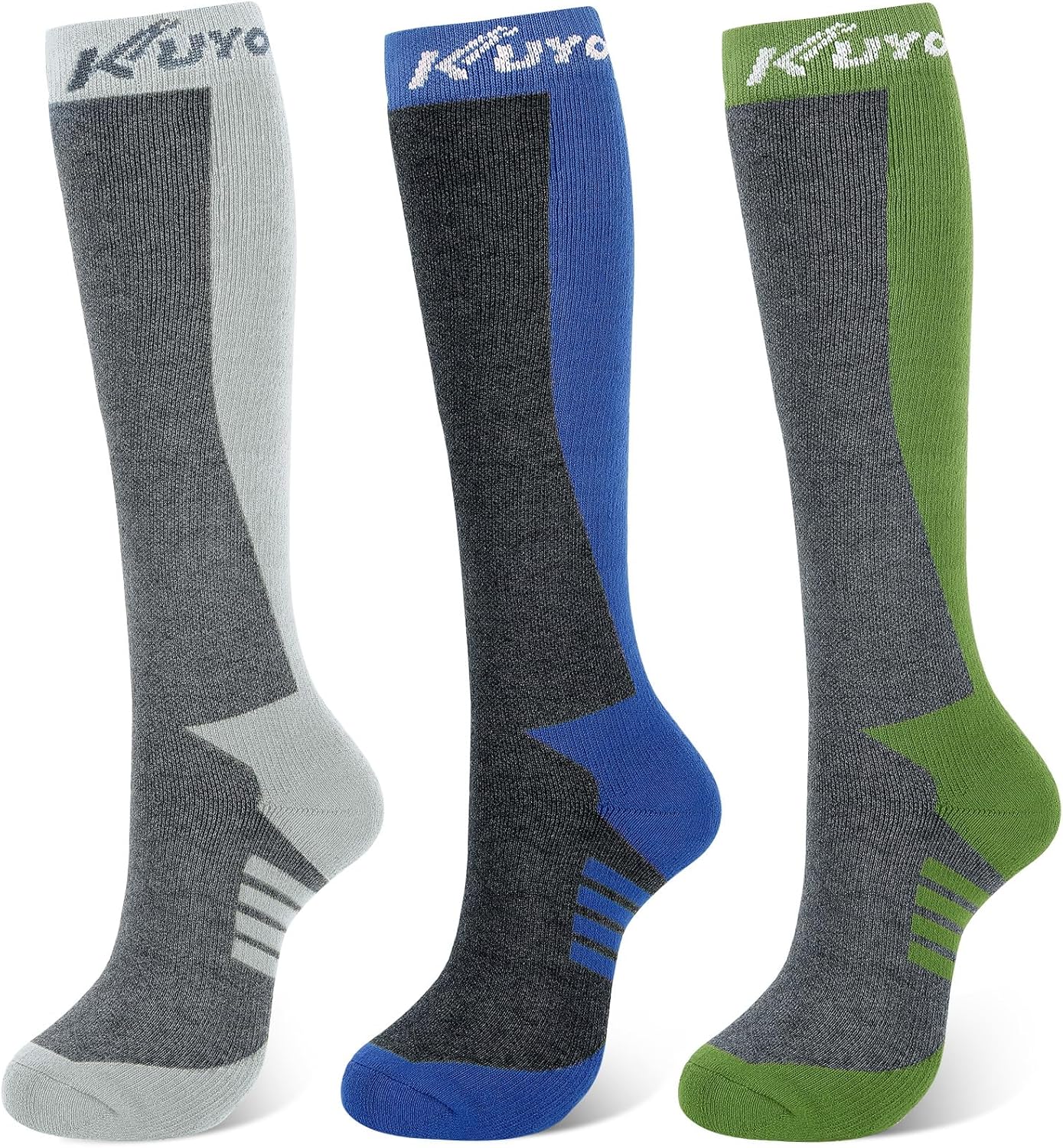 KUYOU 3-Pair Extra Thick Ski Socks - Long Winter Warmth