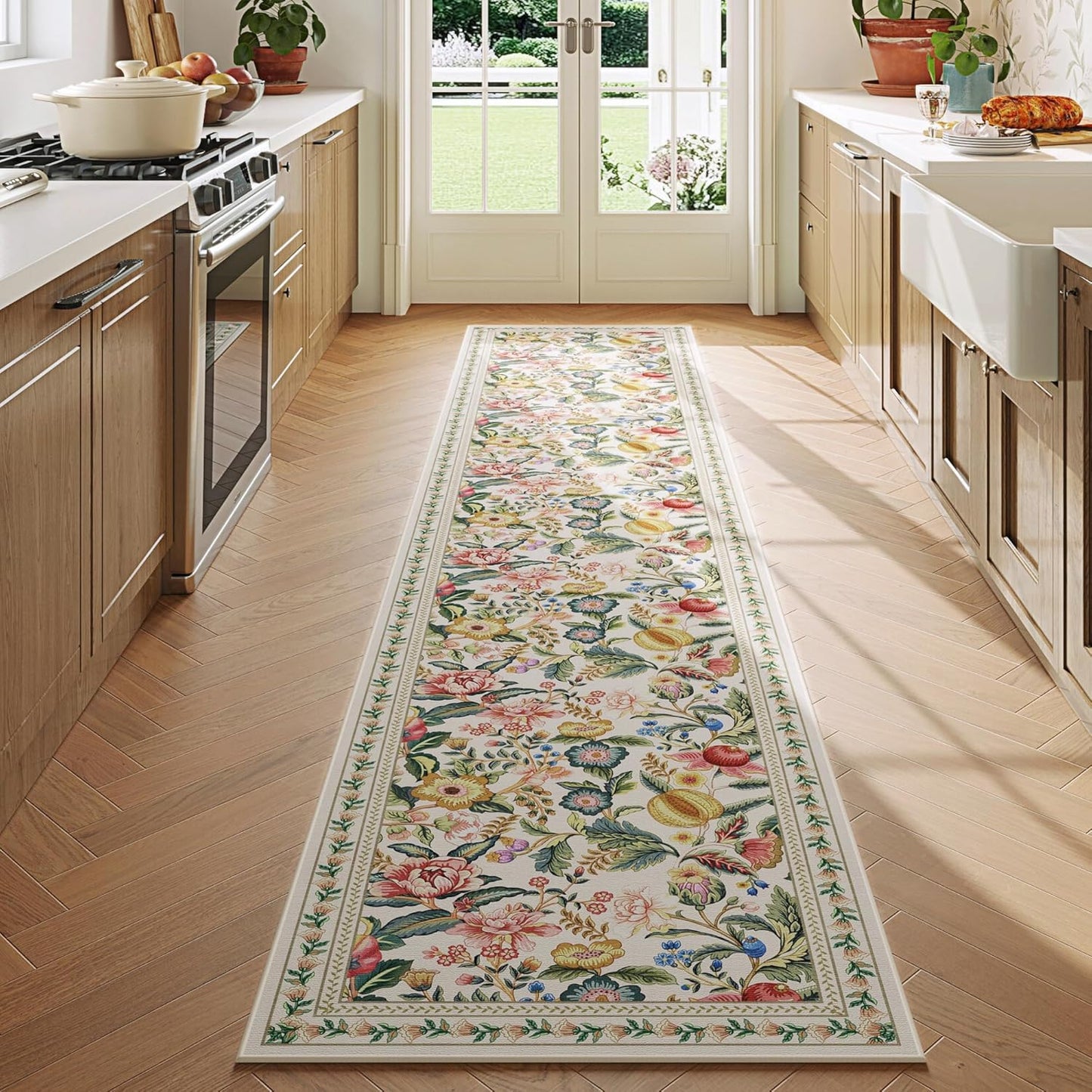 Vintage Floral Kitchen Runner Rug Non Slip 2ftx10ft Washable