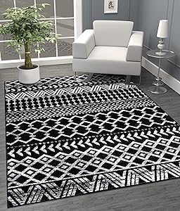 CAMILSON Boho Moroccan Area Rug, 5x7 Geometric Diamond Design