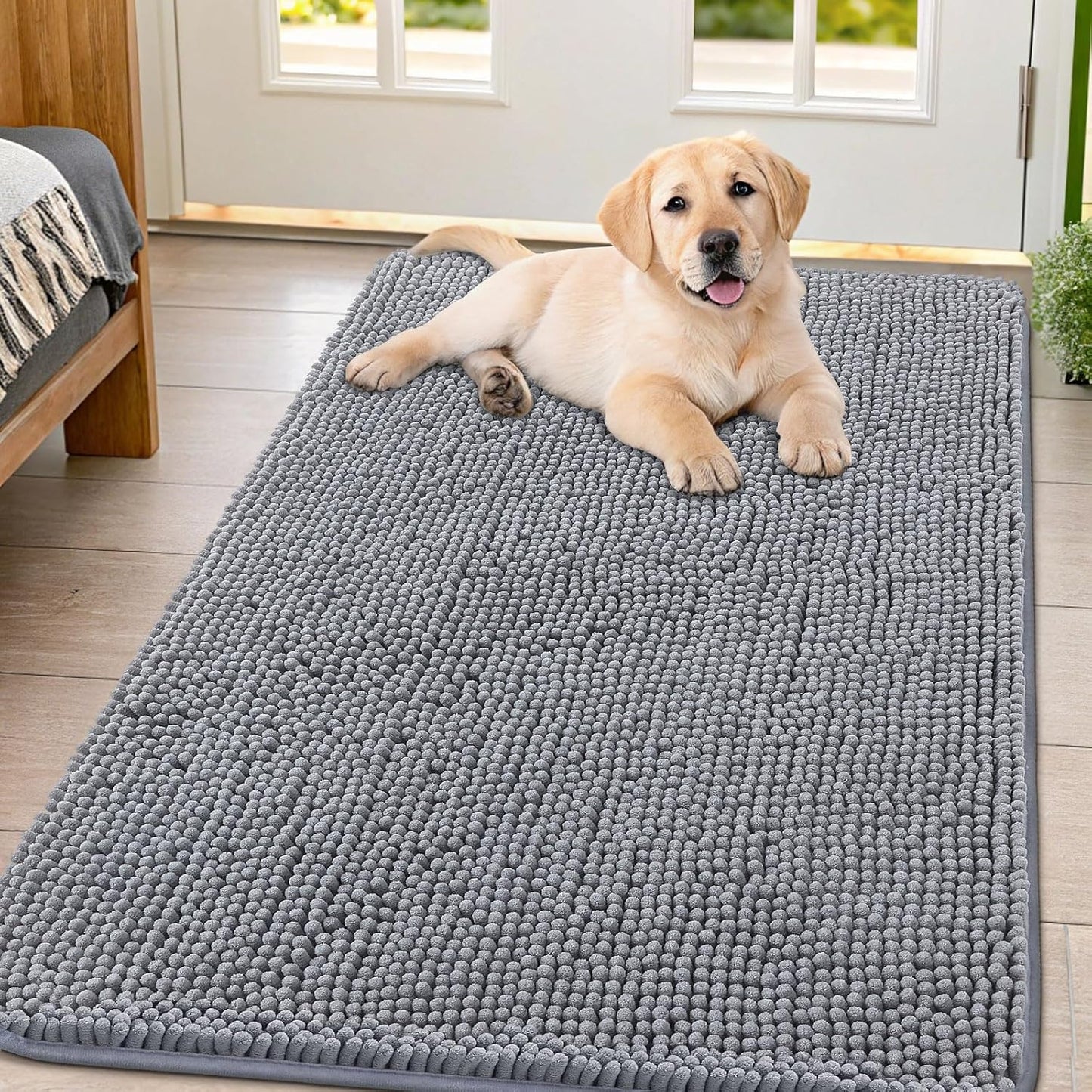 Smiry Dog Door Mat for Muddy Paws - Absorbent Chenille Mat