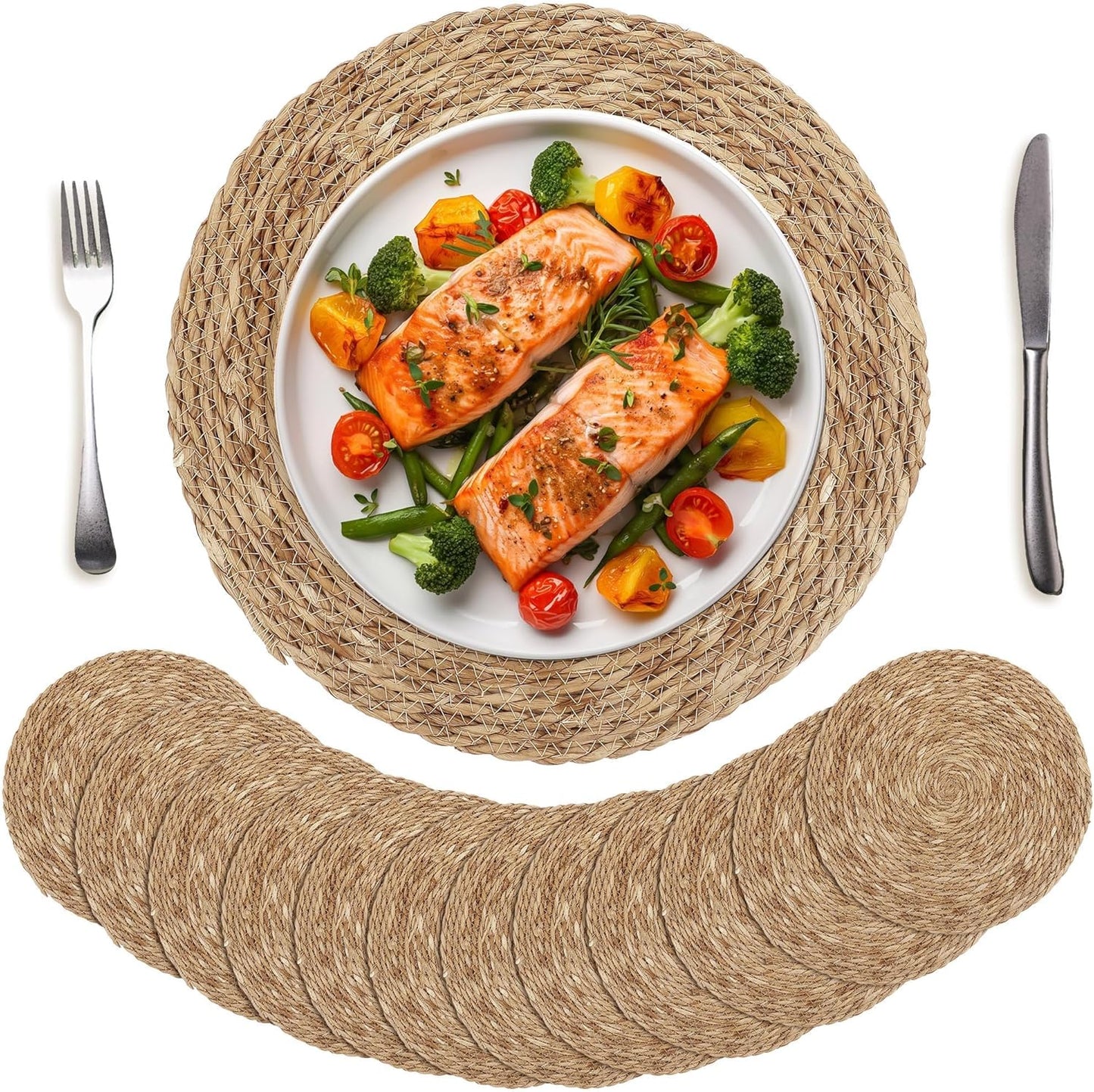 Set of 12 Round Woven Placemats for Dining and Decor