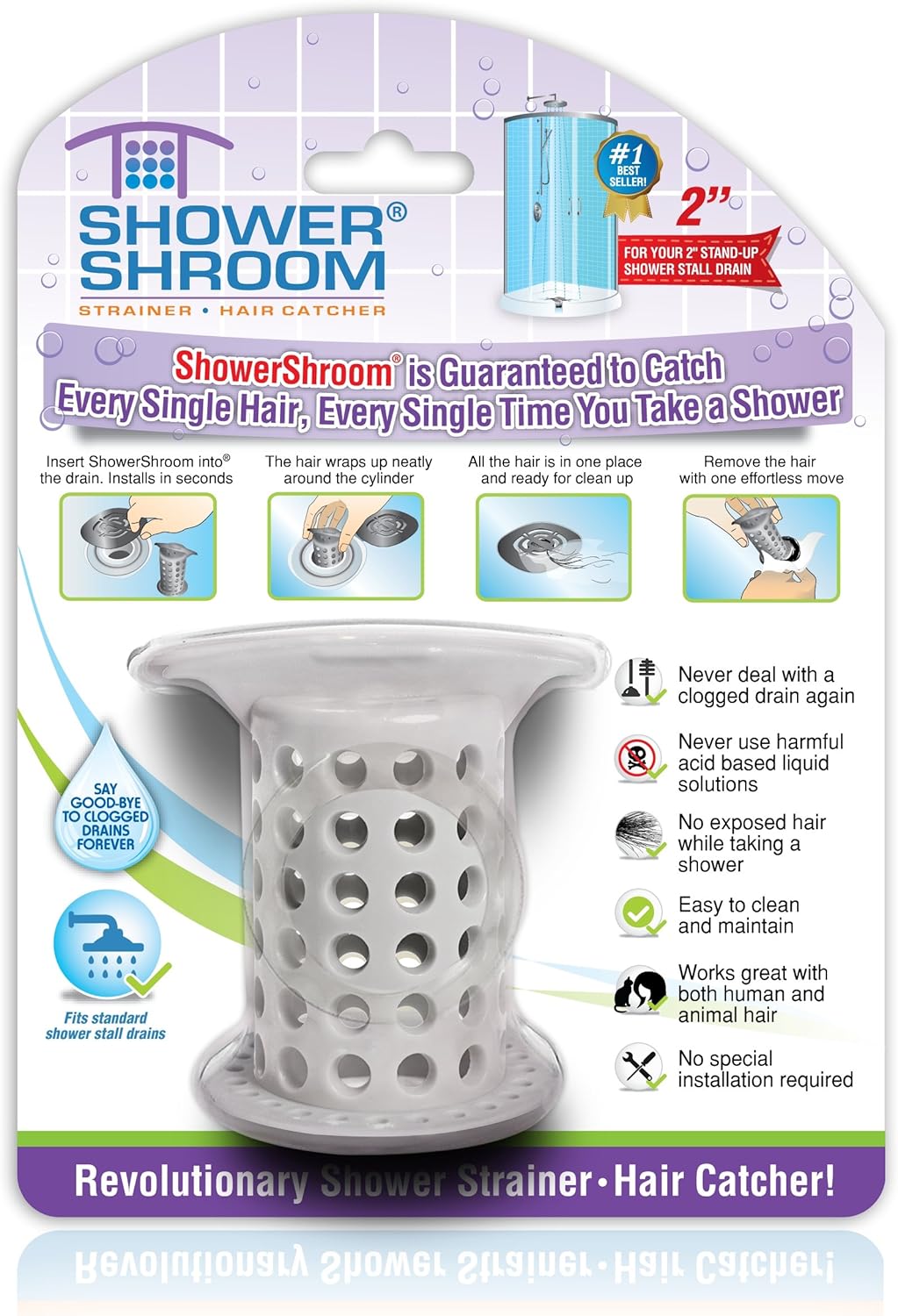 ShowerShroom: Stand-Up Hair Catcher - Say Goodbye to Clogged Drains!
