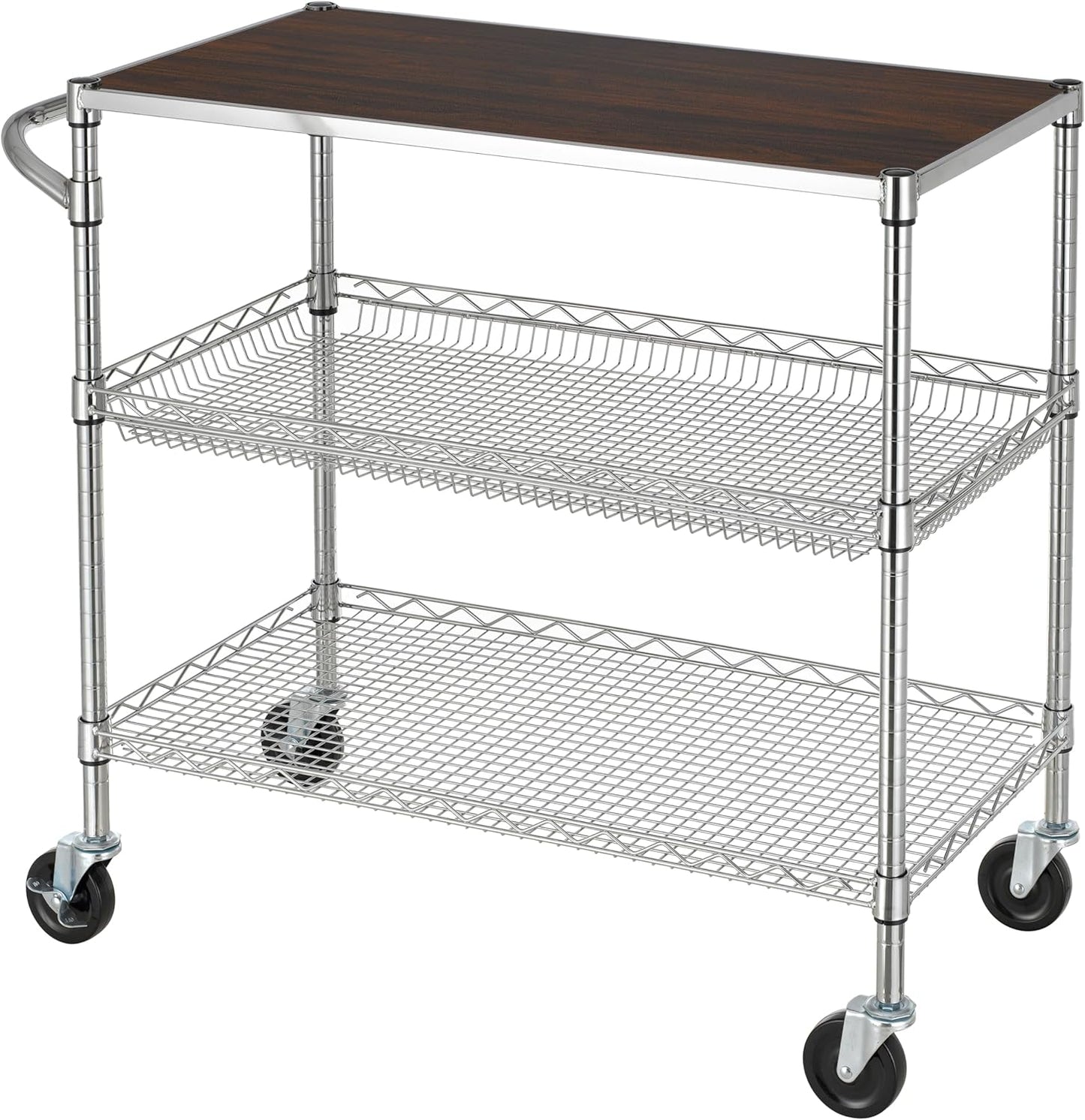 Finnhomy 3 Tier Heavy Duty Utility Cart with Wood Top and Wheels