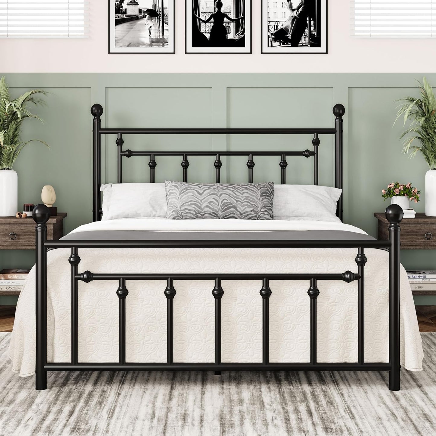 Victorian Vintage Metal Platform Bed Frame for Full Size Mattress