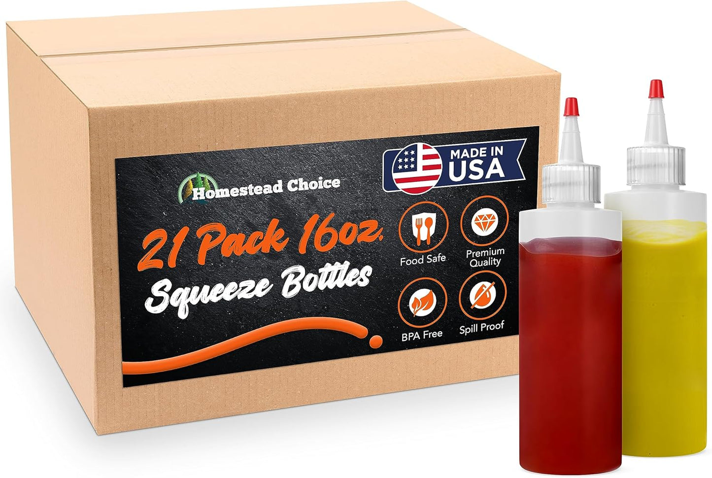 21 Pack Plastic Squeeze Bottles for Sauces - 16oz BPA Free
