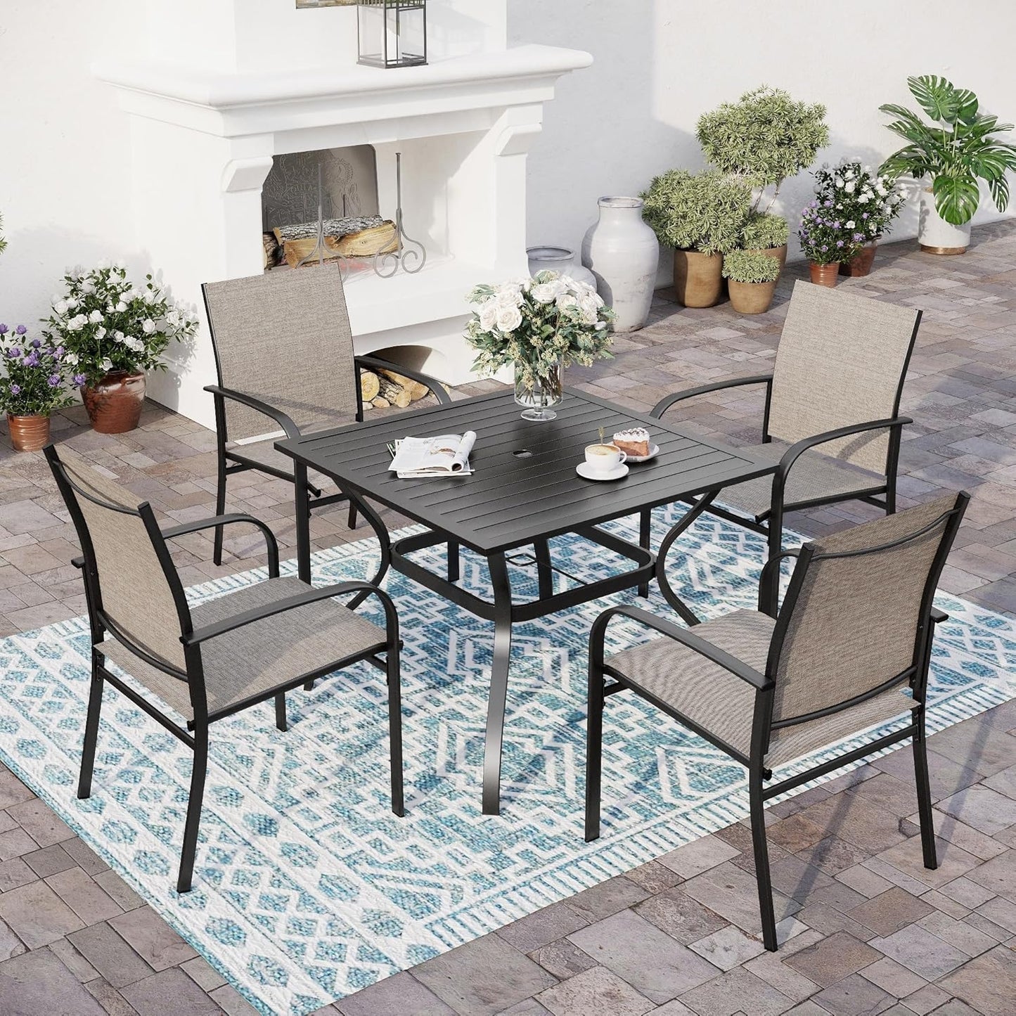 5 Piece Patio Dining Set for 4 with Square Table and Chairs